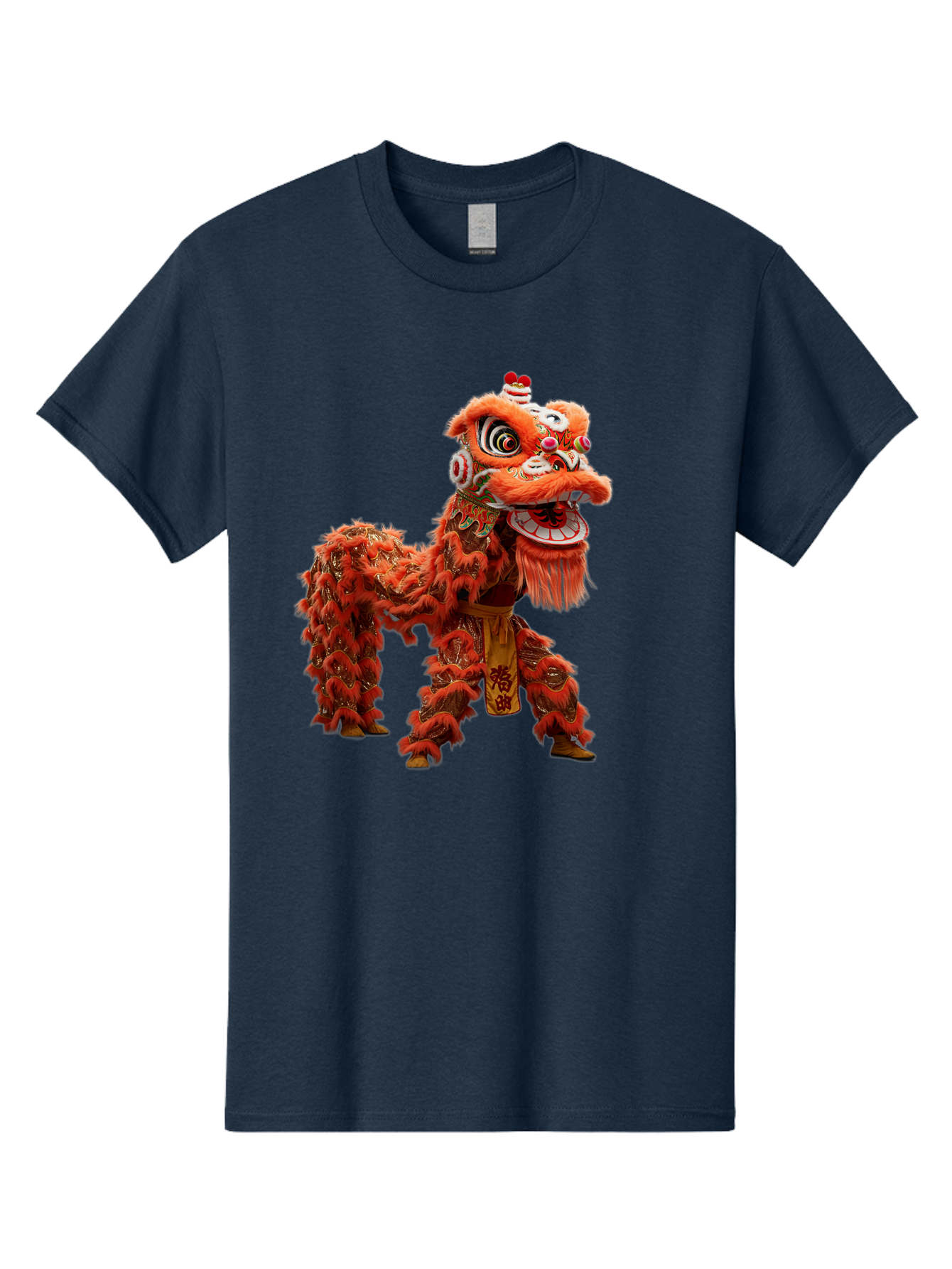 Chinese-Lion-Dance Men'S Graphic Tee, 100% Cotton, Comfortable Casual Summer Wear, Machine Washable, Lion Dance Costume, Traditional Chinese Dance, Cultural Heritage, Vibrant Orange, Festive Atmosphere, Intricate Designs, Mythical Creature, Baa296 25
