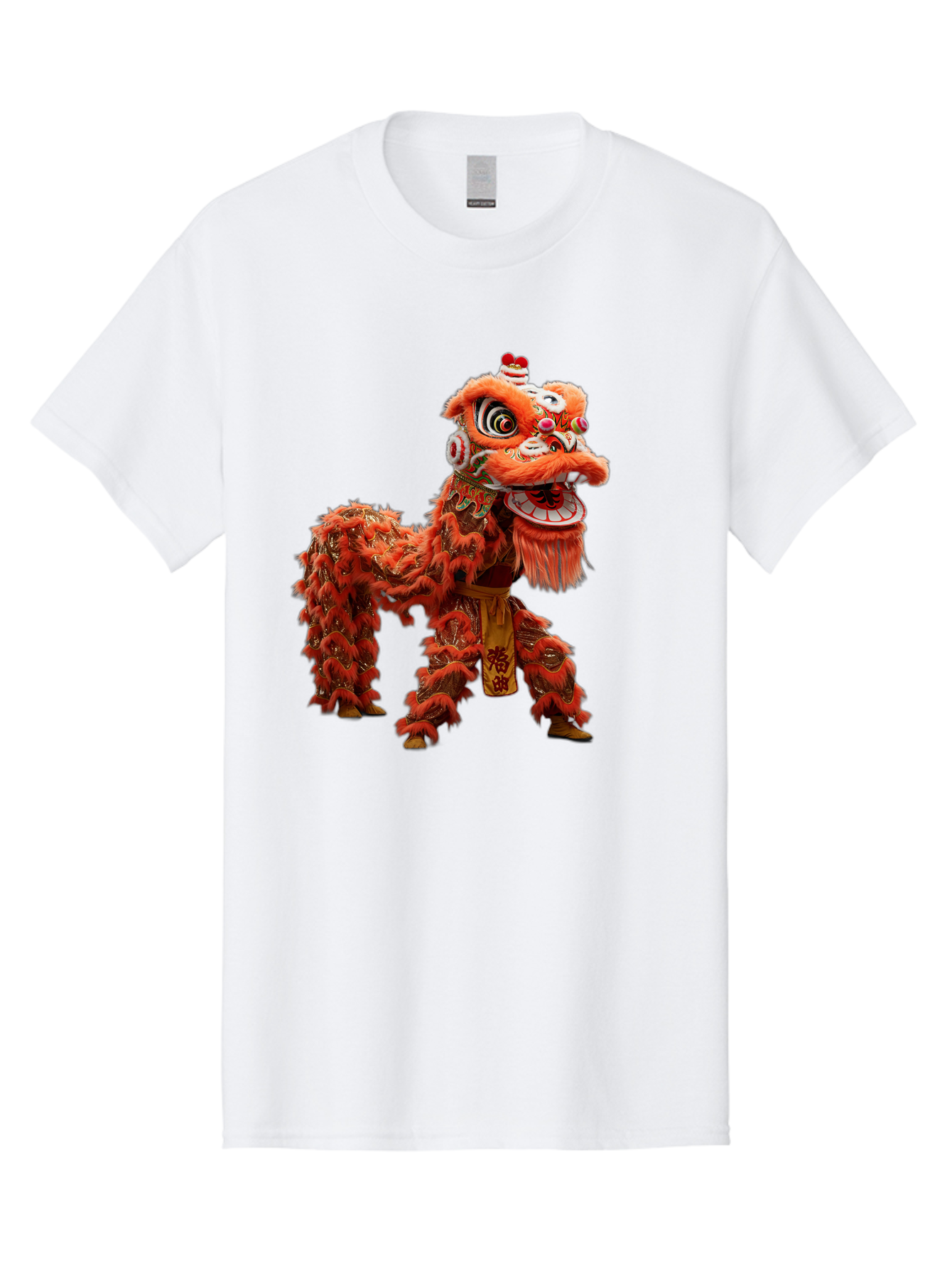 Chinese-Lion-Dance Men'S Graphic Tee, 100% Cotton, Comfortable Casual Summer Wear, Machine Washable, Lion Dance Costume, Traditional Chinese Dance, Cultural Heritage, Vibrant Orange, Festive Atmosphere, Intricate Designs, Mythical Creature, Baa296 15