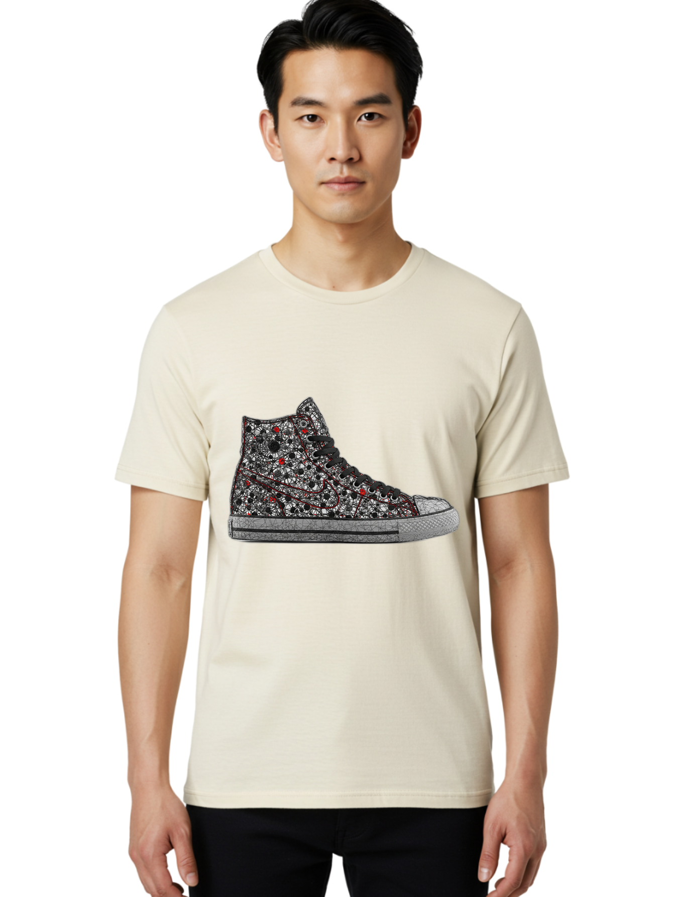 Chuck-Taylor-All-Star Men'S Graphic Tee, 100% Cotton, Comfortable Casual Summer Wear, Machine Washable, High Top Sneakers, Chunky Sole, Lace-Up Design, Floral Pattern, Bold Fashion, Statement Shoes, Converse Style, Canvas Material, Baa317 2