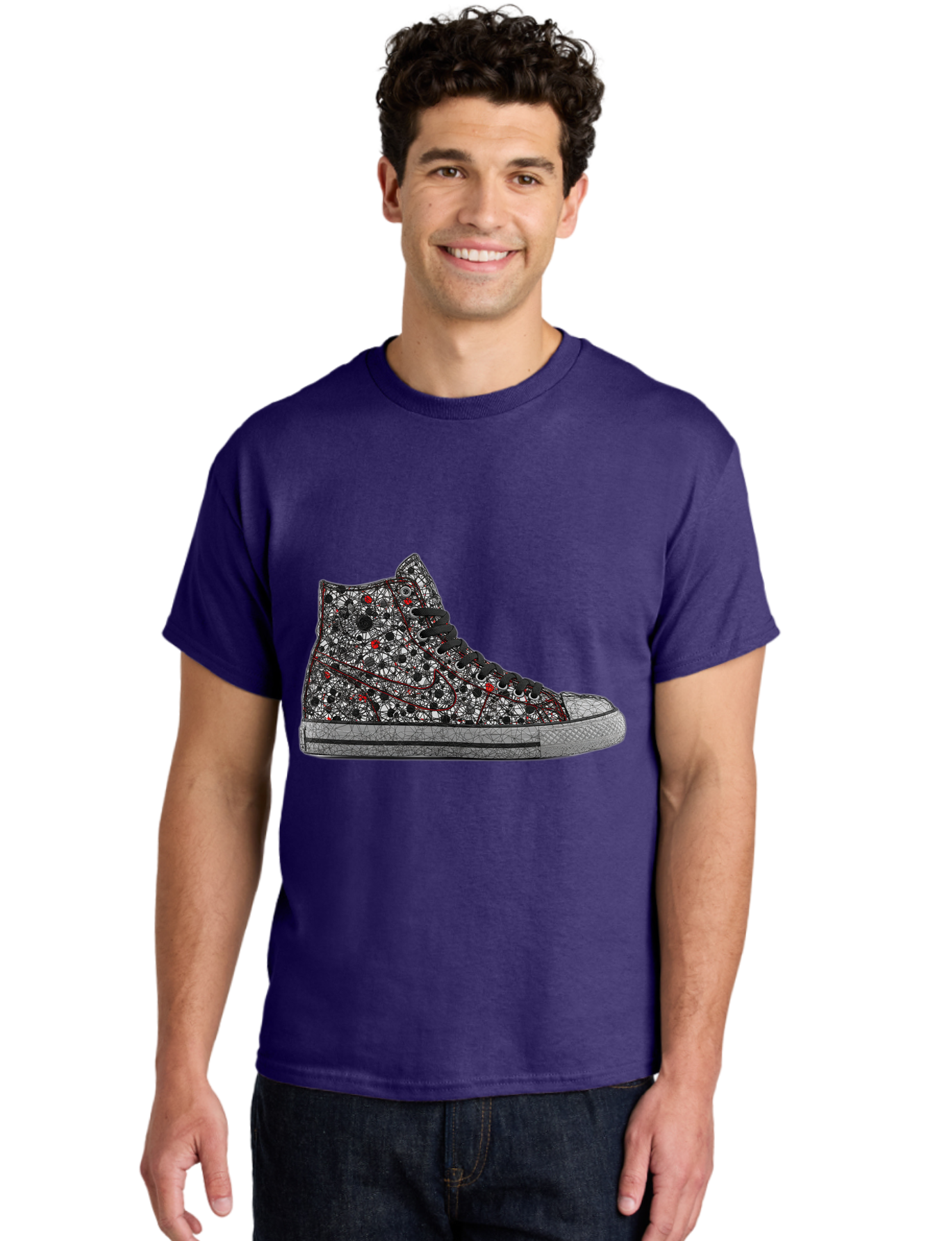 Chuck-Taylor-All-Star Men'S Graphic Tee, 100% Cotton, Comfortable Casual Summer Wear, Machine Washable, High Top Sneakers, Chunky Sole, Lace-Up Design, Floral Pattern, Bold Fashion, Statement Shoes, Converse Style, Canvas Material, Baa317 16