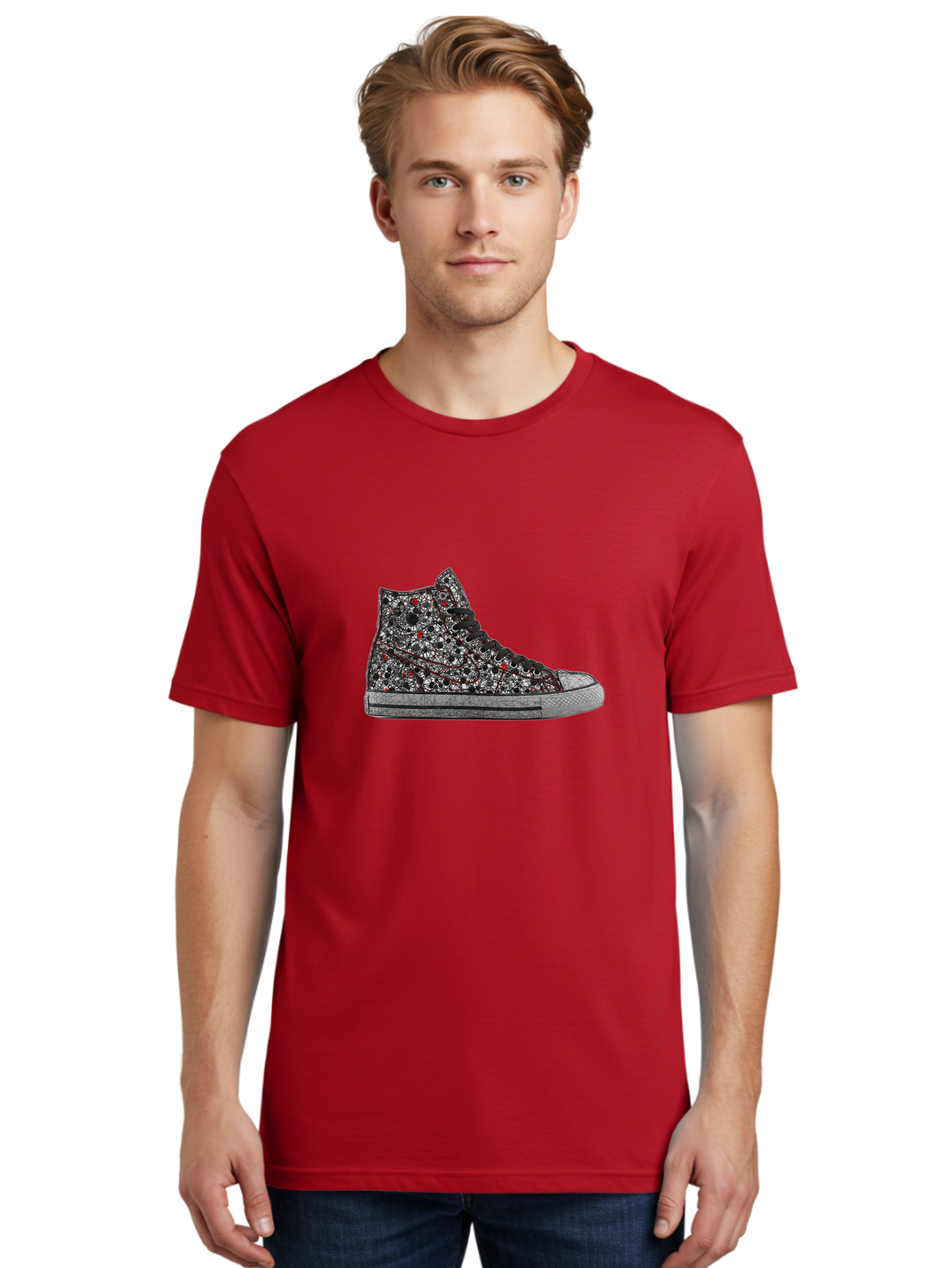 Chuck-Taylor-All-Star Men'S Graphic Tee, 100% Cotton, Comfortable Casual Summer Wear, Machine Washable, High Top Sneakers, Chunky Sole, Lace-Up Design, Floral Pattern, Bold Fashion, Statement Shoes, Converse Style, Canvas Material, Baa317 10