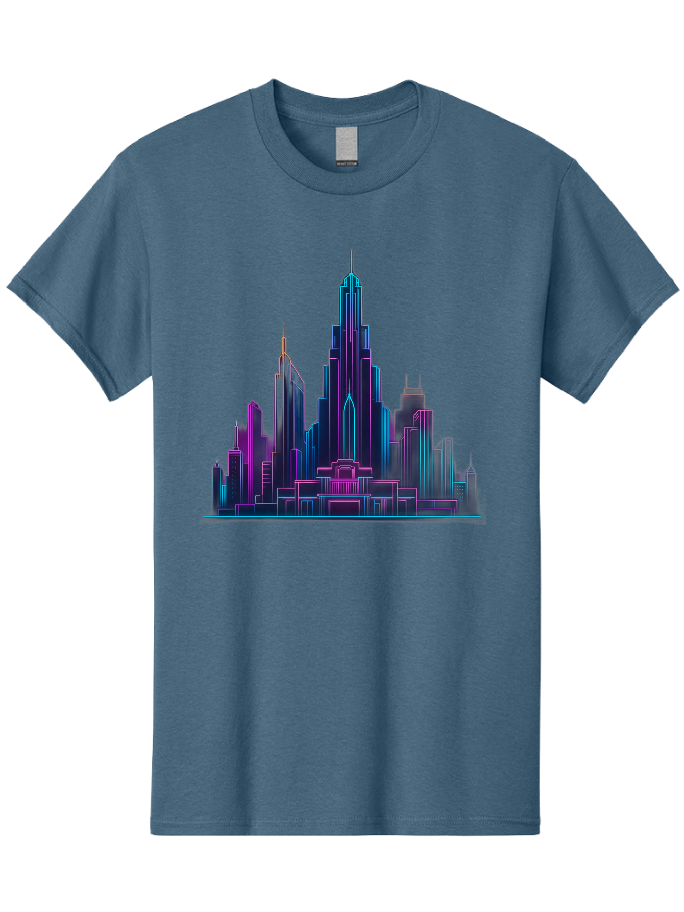 Cityscape-Skyscrapers Men'S Graphic Tee, 100% Cotton, Comfortable Casual Summer Wear, Machine Washable, City Skyline, Futuristic Architecture, Neon Lights, Modern Buildings, Urban Landscape, Skyscrapers, Cityscape, Contemporary Design, Baa321 5
