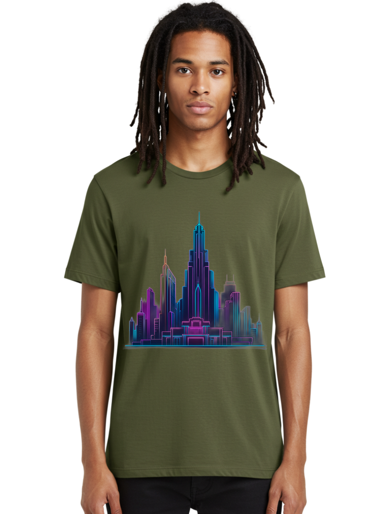 Cityscape-Skyscrapers Men'S Graphic Tee, 100% Cotton, Comfortable Casual Summer Wear, Machine Washable, City Skyline, Futuristic Architecture, Neon Lights, Modern Buildings, Urban Landscape, Skyscrapers, Cityscape, Contemporary Design, Baa321 4