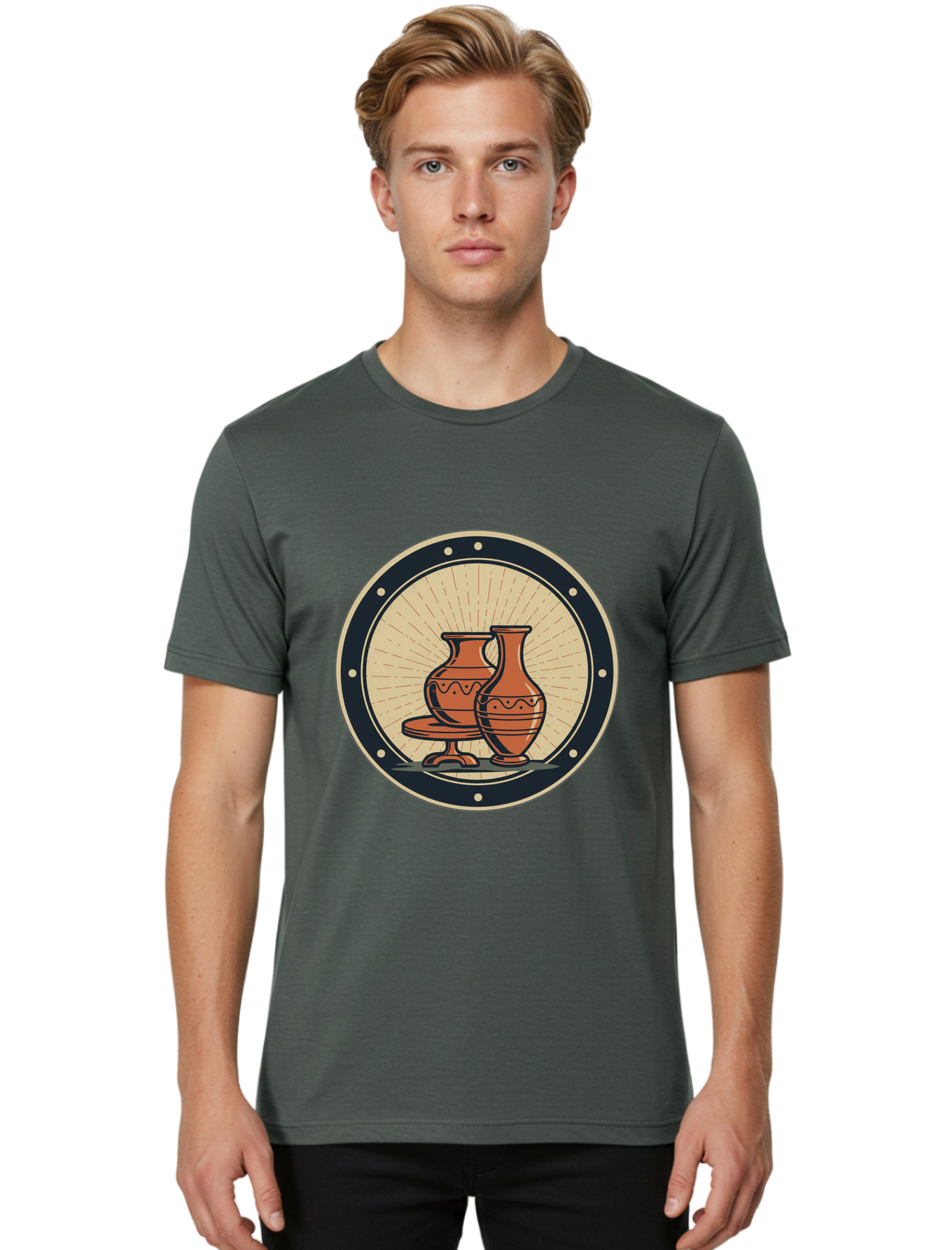 Clay-Pots Men'S Graphic Tee, 100% Cotton, Comfortable Casual Summer Wear, Machine Washable, Clay Pots, Ancient Pottery, Vintage Ceramics, Decorative Vases, Earthy Tones, Traditional Craftsmanship, Cultural Heritage, Artistic Expression, Baa329 26
