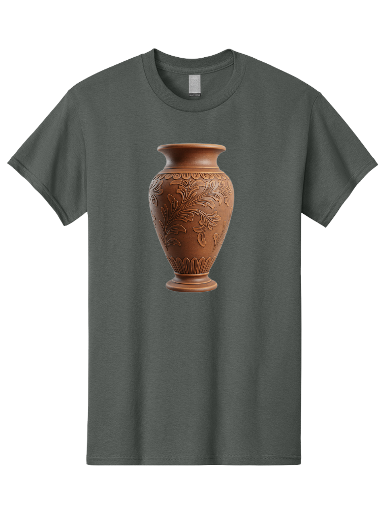 Clay-Vase-With-Floral-Pattern Men'S Graphic Tee, 100% Cotton, Comfortable Casual Summer Wear, Machine Washable, Terracotta Vase, Clay Pottery, Ornate Design, Floral Pattern, Traditional Craftsmanship, Earthy Tones, Vintage Decor, Home Decor, Baa331 5