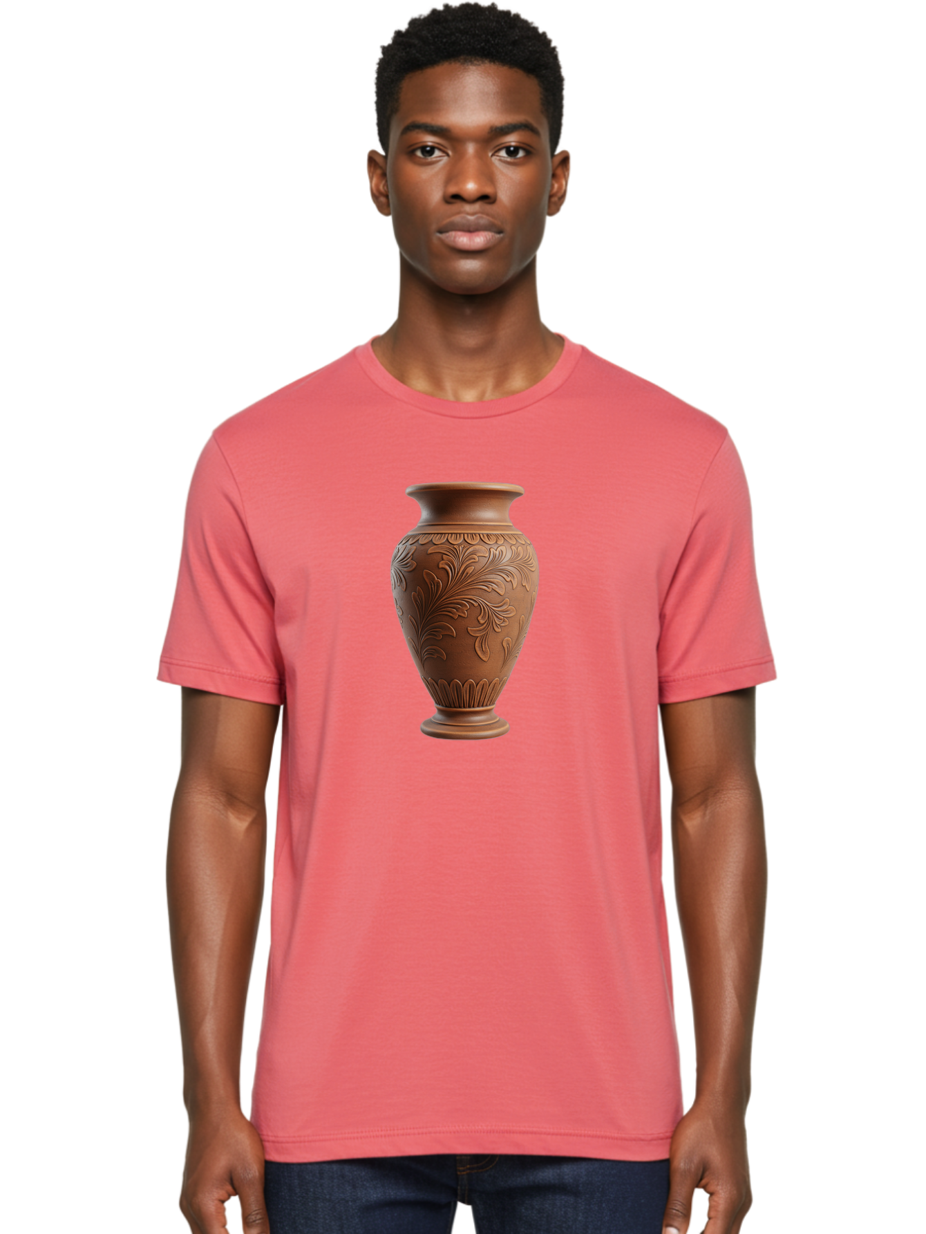 Clay-Vase-With-Floral-Pattern Men'S Graphic Tee, 100% Cotton, Comfortable Casual Summer Wear, Machine Washable, Terracotta Vase, Clay Pottery, Ornate Design, Floral Pattern, Traditional Craftsmanship, Earthy Tones, Vintage Decor, Home Decor, Baa331 16