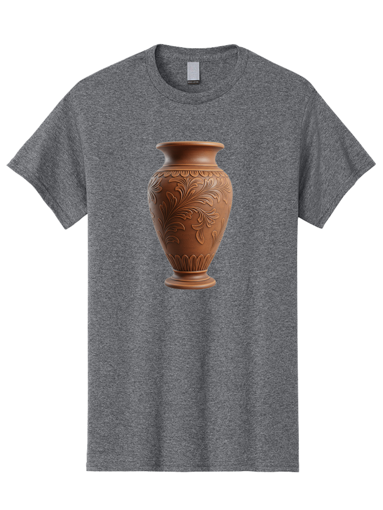 Clay-Vase-With-Floral-Pattern Men'S Graphic Tee, 100% Cotton, Comfortable Casual Summer Wear, Machine Washable, Terracotta Vase, Clay Pottery, Ornate Design, Floral Pattern, Traditional Craftsmanship, Earthy Tones, Vintage Decor, Home Decor, Baa331 19