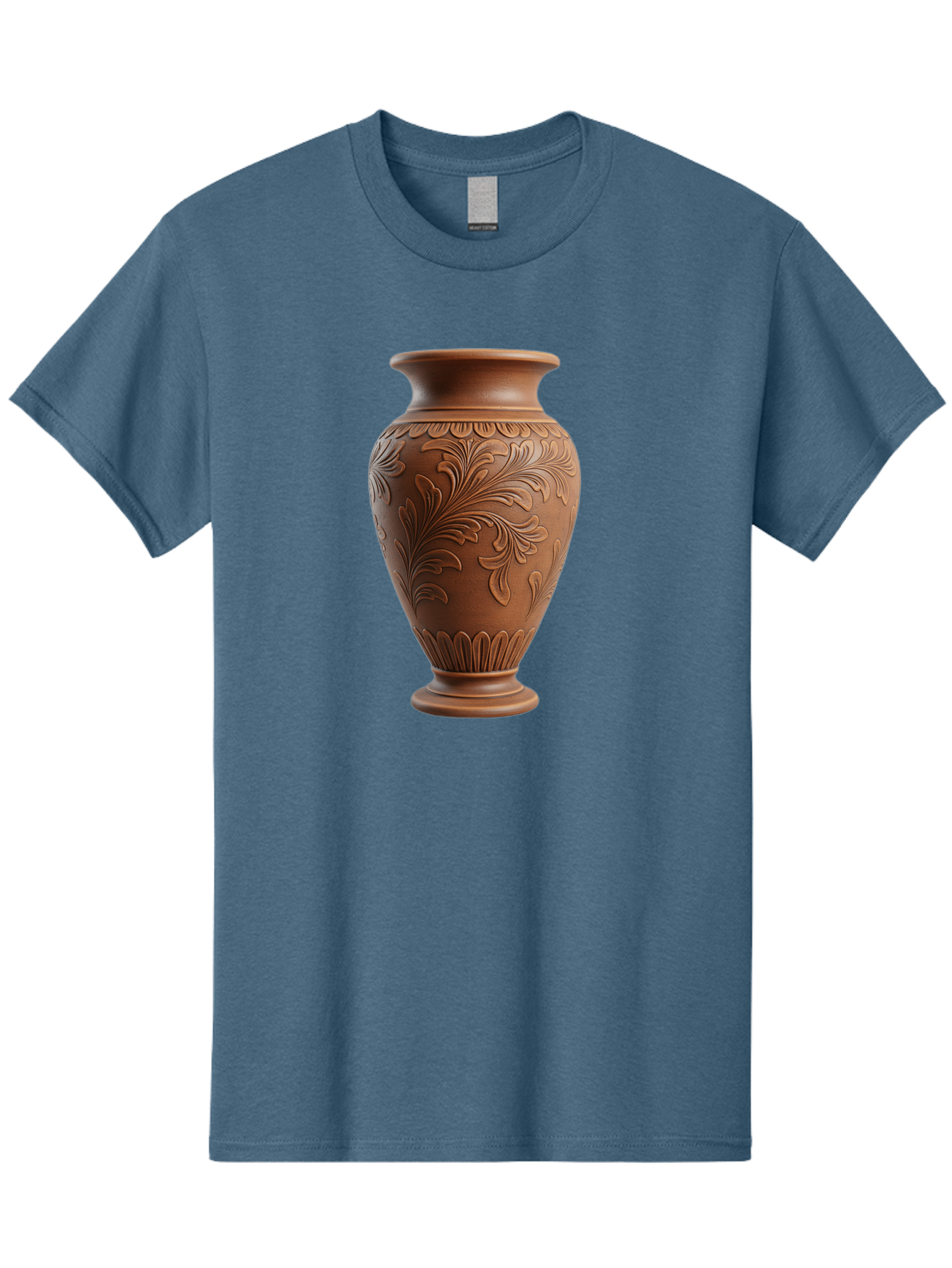 Clay-Vase-With-Floral-Pattern Men'S Graphic Tee, 100% Cotton, Comfortable Casual Summer Wear, Machine Washable, Terracotta Vase, Clay Pottery, Ornate Design, Floral Pattern, Traditional Craftsmanship, Earthy Tones, Vintage Decor, Home Decor, Baa331 21