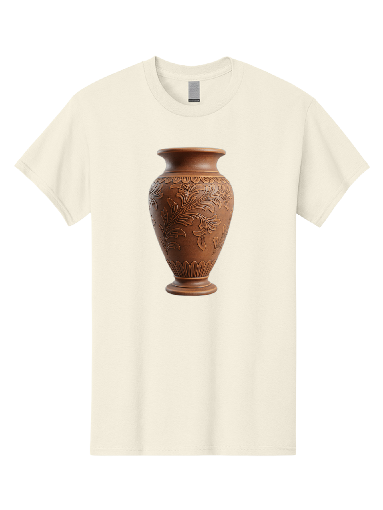 Clay-Vase-With-Floral-Pattern Men'S Graphic Tee, 100% Cotton, Comfortable Casual Summer Wear, Machine Washable, Terracotta Vase, Clay Pottery, Ornate Design, Floral Pattern, Traditional Craftsmanship, Earthy Tones, Vintage Decor, Home Decor, Baa331 3