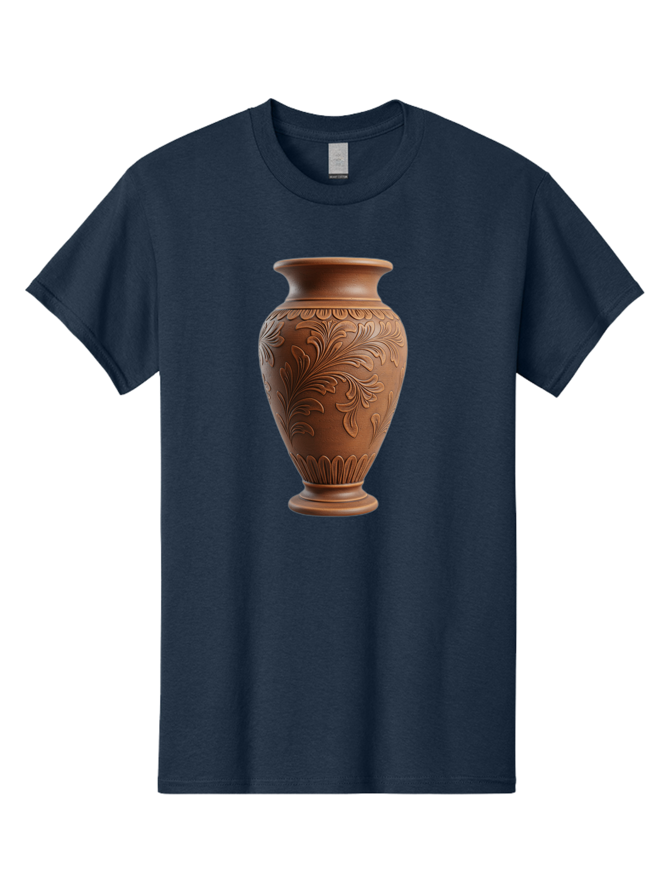 Clay-Vase-With-Floral-Pattern Men'S Graphic Tee, 100% Cotton, Comfortable Casual Summer Wear, Machine Washable, Terracotta Vase, Clay Pottery, Ornate Design, Floral Pattern, Traditional Craftsmanship, Earthy Tones, Vintage Decor, Home Decor, Baa331 17