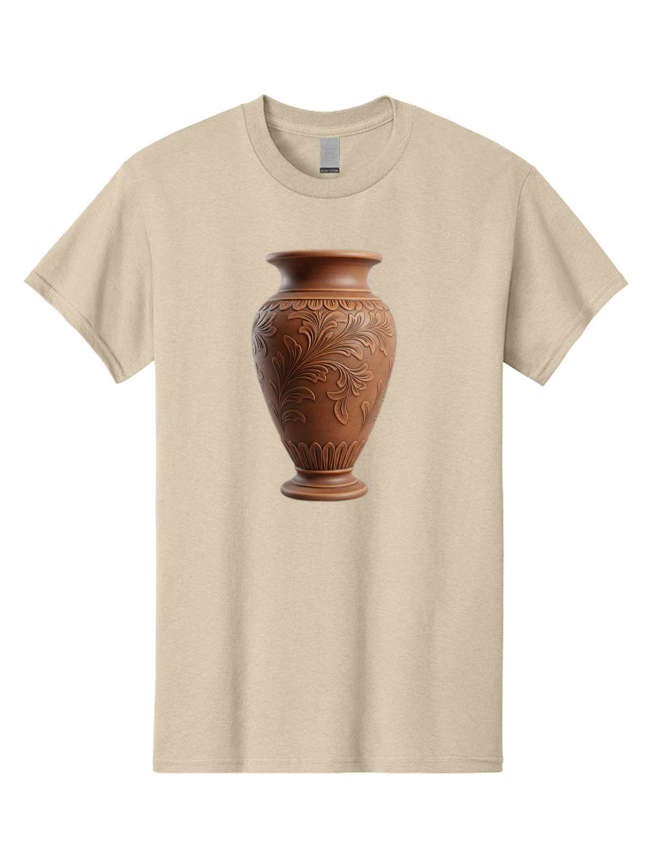Clay-Vase-With-Floral-Pattern Men'S Graphic Tee, 100% Cotton, Comfortable Casual Summer Wear, Machine Washable, Terracotta Vase, Clay Pottery, Ornate Design, Floral Pattern, Traditional Craftsmanship, Earthy Tones, Vintage Decor, Home Decor, Baa331 25