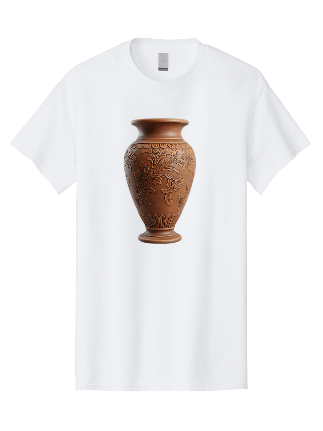 Clay-Vase-With-Floral-Pattern Men'S Graphic Tee, 100% Cotton, Comfortable Casual Summer Wear, Machine Washable, Terracotta Vase, Clay Pottery, Ornate Design, Floral Pattern, Traditional Craftsmanship, Earthy Tones, Vintage Decor, Home Decor, Baa331 23
