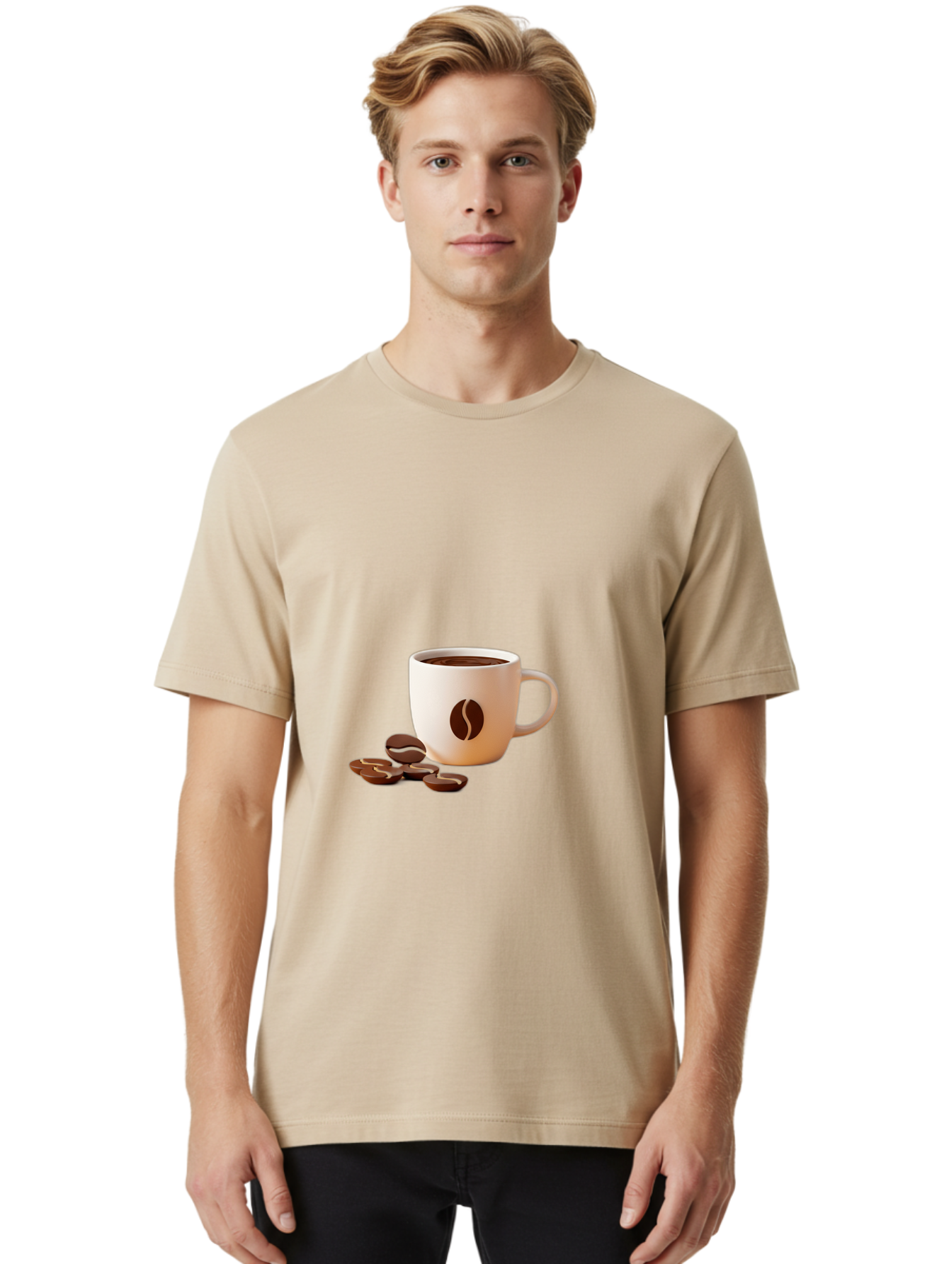 Coffee-Bean-Mug Men'S Graphic Tee, 100% Cotton, Comfortable Casual Summer Wear, Machine Washable, Coffee Mug, Coffee Beans, Dark Brown Coffee, Morning Coffee, Coffee Break, Coffee Time, Coffee Symbol, Coffee Design Baa335 2