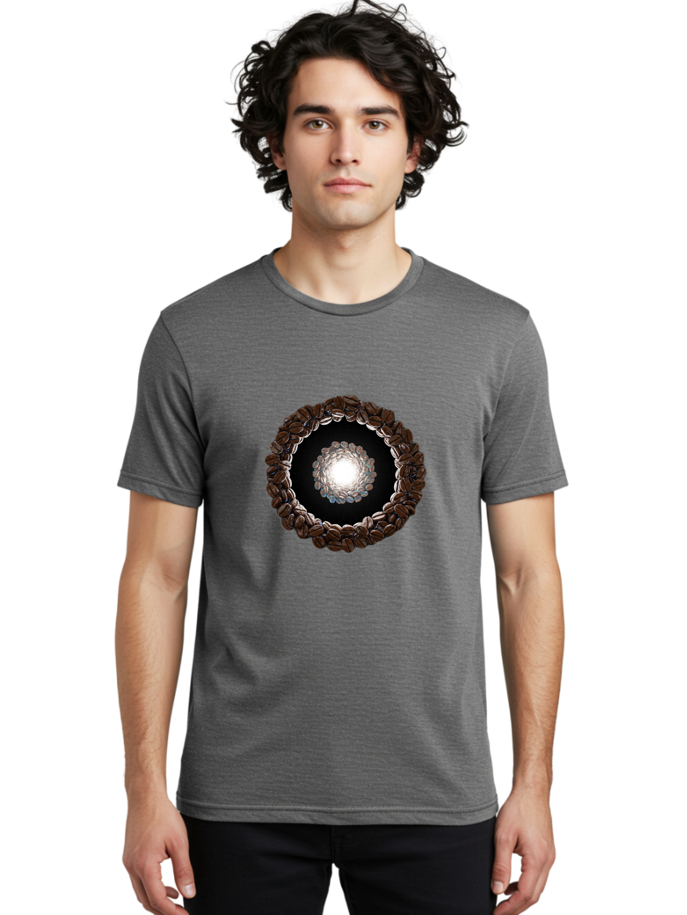 Coffee-Beans-Circle Men'S Graphic Tee, 100% Cotton, Comfortable Casual Summer Wear, Machine Washable, Circle Of Coffee Beans, Coffee Bean Wreath, Gourmet Coffee, Coffee Lover, Coffee Culture, Coffee Art, Bean Arrangement, Symmetrical Design, Baa337 4