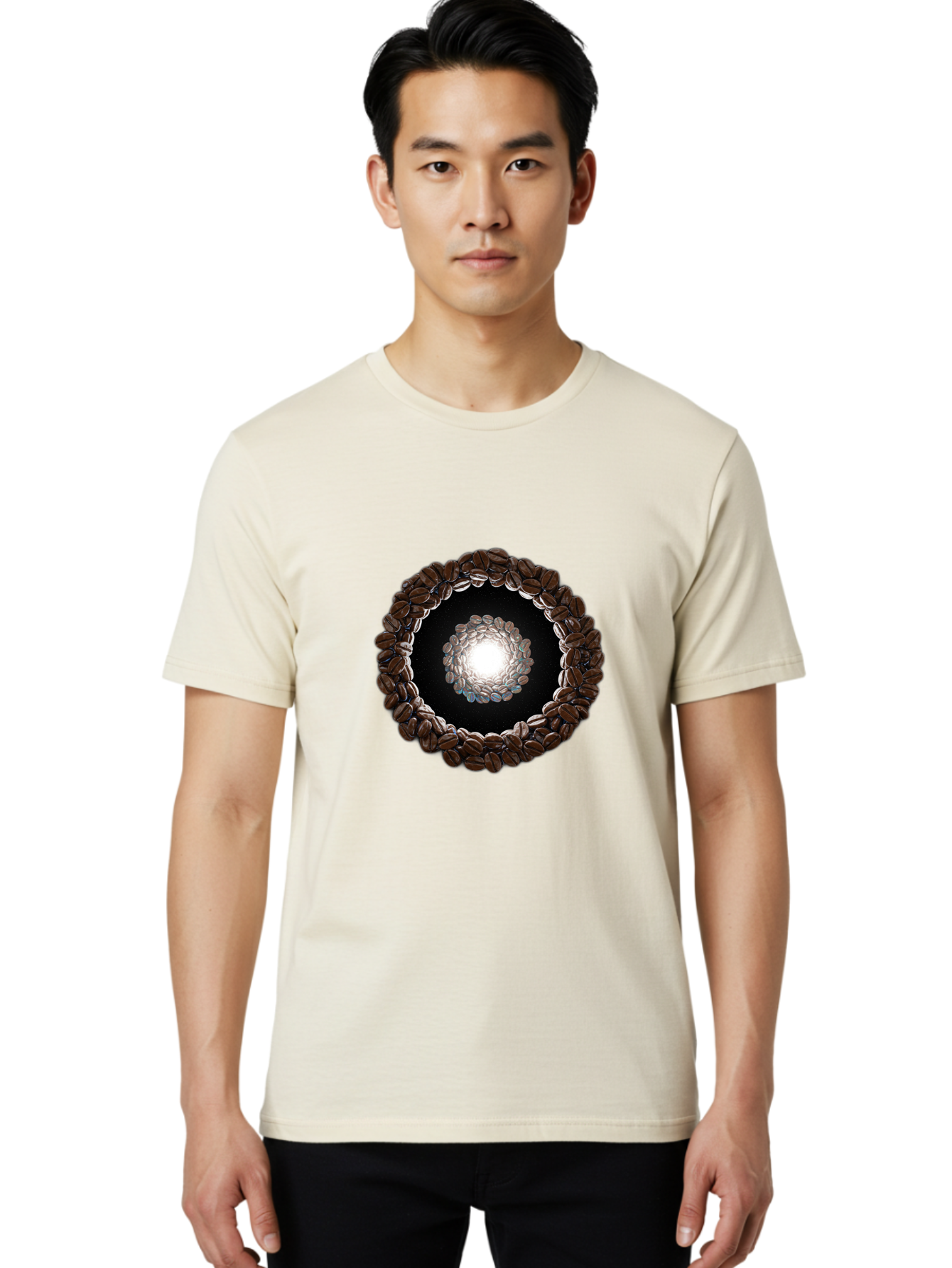 Coffee-Beans-Circle Men'S Graphic Tee, 100% Cotton, Comfortable Casual Summer Wear, Machine Washable, Circle Of Coffee Beans, Coffee Bean Wreath, Gourmet Coffee, Coffee Lover, Coffee Culture, Coffee Art, Bean Arrangement, Symmetrical Design, Baa337 10