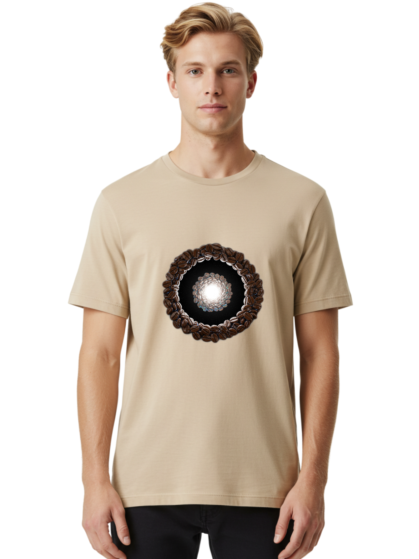 Coffee-Beans-Circle Men'S Graphic Tee, 100% Cotton, Comfortable Casual Summer Wear, Machine Washable, Circle Of Coffee Beans, Coffee Bean Wreath, Gourmet Coffee, Coffee Lover, Coffee Culture, Coffee Art, Bean Arrangement, Symmetrical Design, Baa337 26