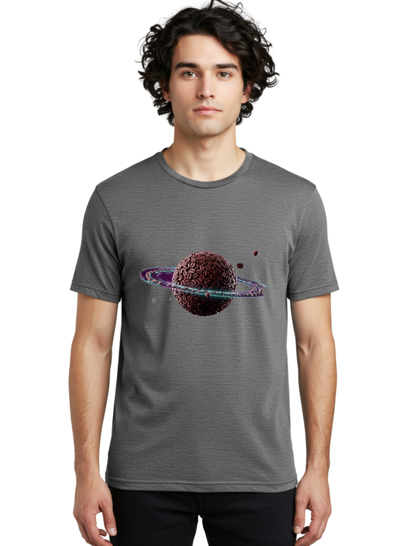 Coffee-Beans-Planet Men'S Graphic Tee, 100% Cotton, Comfortable Casual Summer Wear, Machine Washable, Coffee Beans, Planet With Rings, Creative Food Art, Coffee-Inspired Galaxy, Unique Design, Artistic Expression, Coffee Culture, Baa341 16