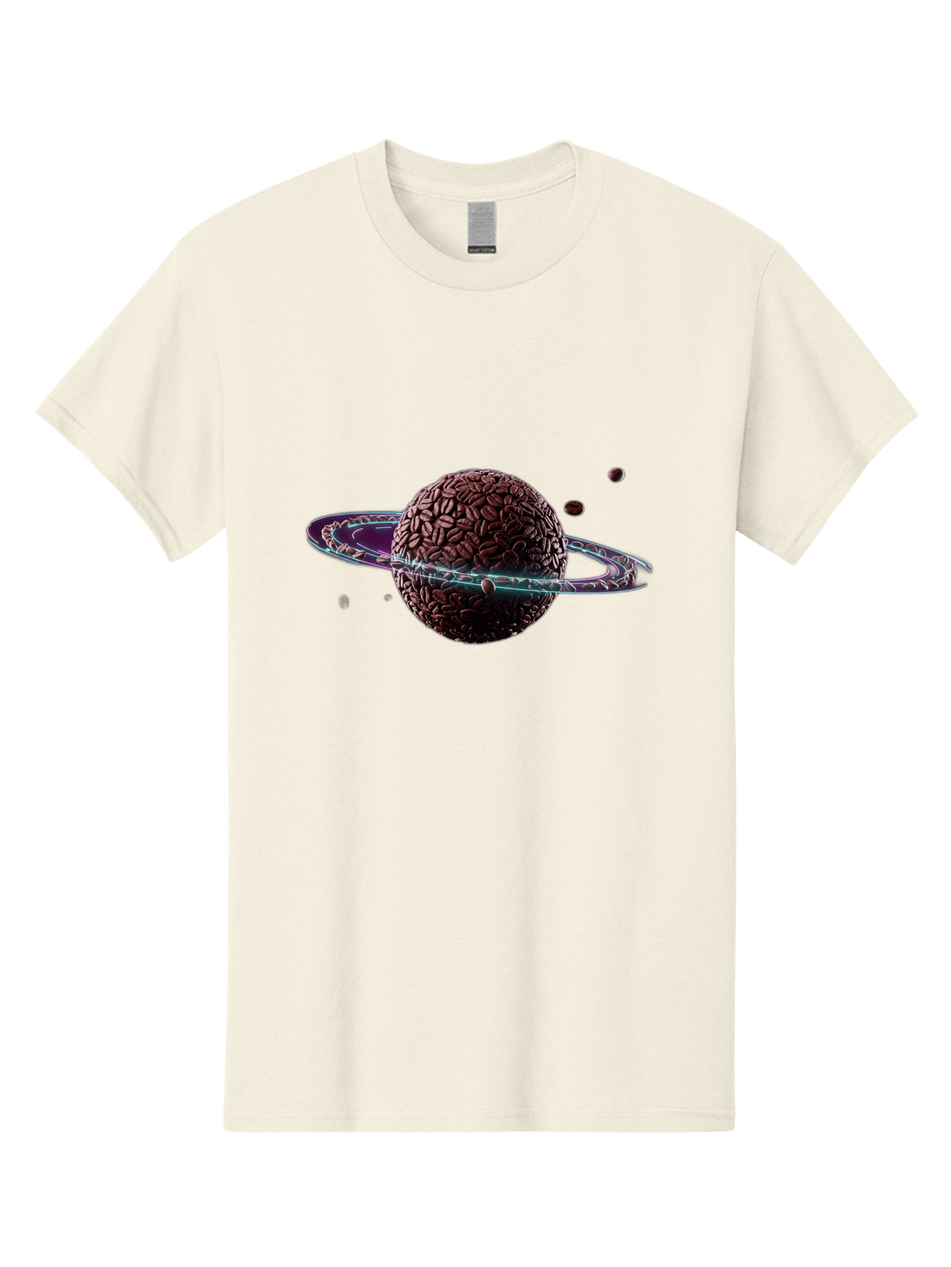 Coffee-Beans-Planet Men'S Graphic Tee, 100% Cotton, Comfortable Casual Summer Wear, Machine Washable, Coffee Beans, Planet With Rings, Creative Food Art, Coffee-Inspired Galaxy, Unique Design, Artistic Expression, Coffee Culture, Baa341 23