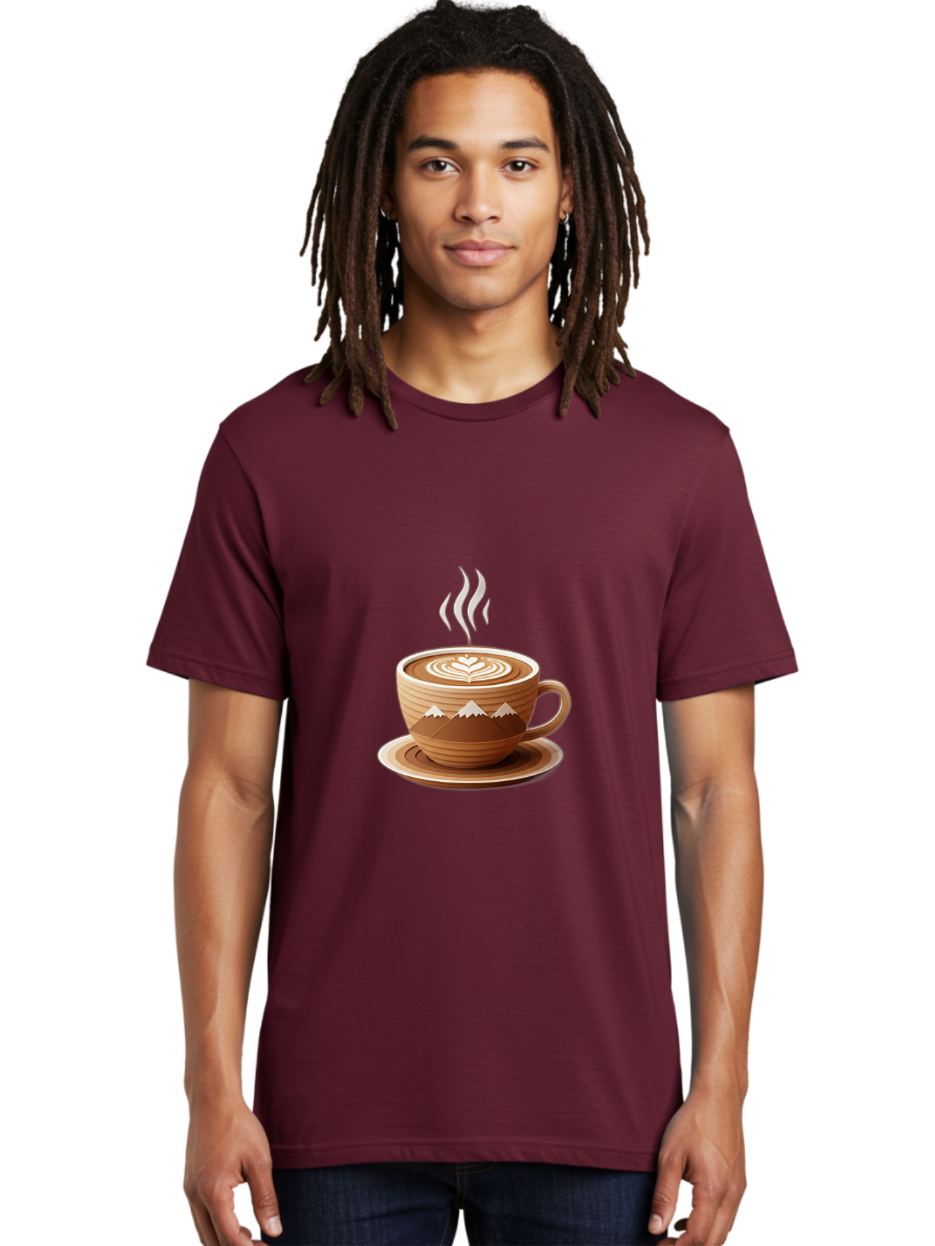 Coffee-Cup-11 Men'S Graphic Tee, 100% Cotton, Comfortable Casual Summer Wear, Machine Washable, Steaming Coffee Cup, Latte Art, Heart Design, Wooden Cup, White Mountains, Morning Coffee, Coffee Break, Espresso, Coffee Lover Baa345 24