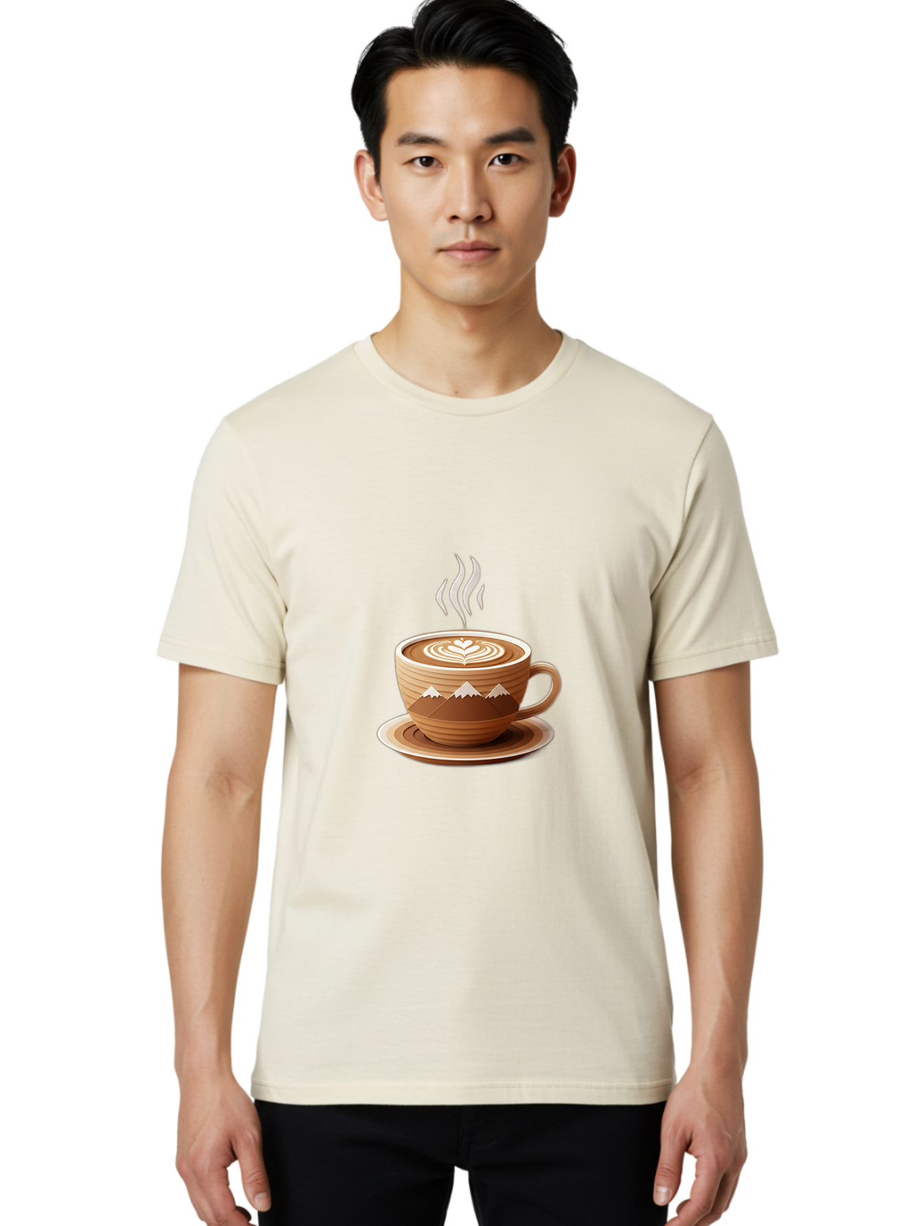 Coffee-Cup-11 Men'S Graphic Tee, 100% Cotton, Comfortable Casual Summer Wear, Machine Washable, Steaming Coffee Cup, Latte Art, Heart Design, Wooden Cup, White Mountains, Morning Coffee, Coffee Break, Espresso, Coffee Lover Baa345 10
