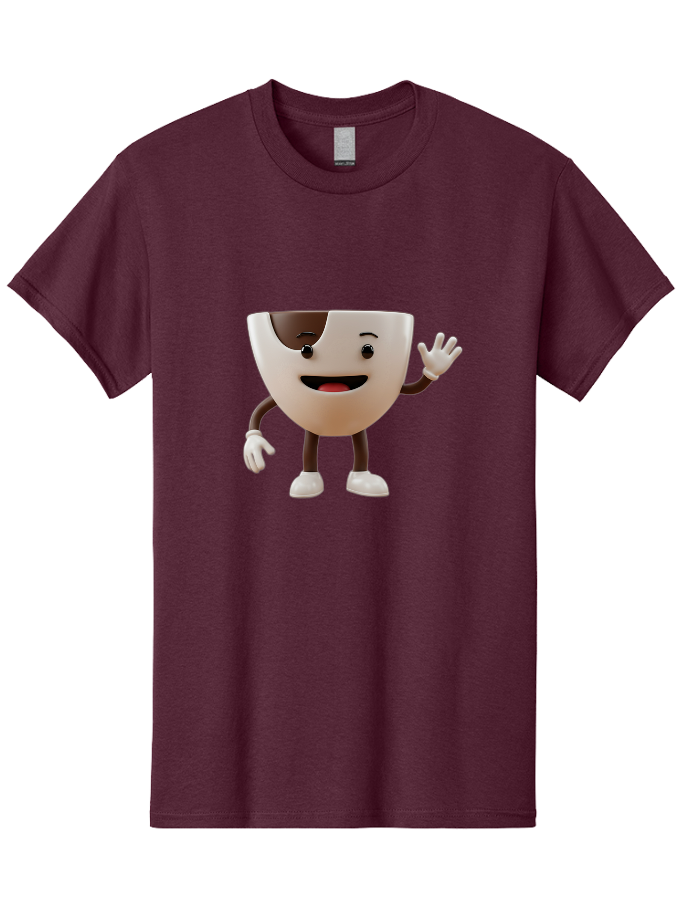 Coffee-Cup-Character-2 Men'S Graphic Tee, 100% Cotton, Comfortable Casual Summer Wear, Machine Washable, Cartoon Coffee Cup, Cute Character, Smiling Face, Waving Hand, Coffee Lover, Animated Mascot, Fun Design, Playful Illustration, Baa361 7