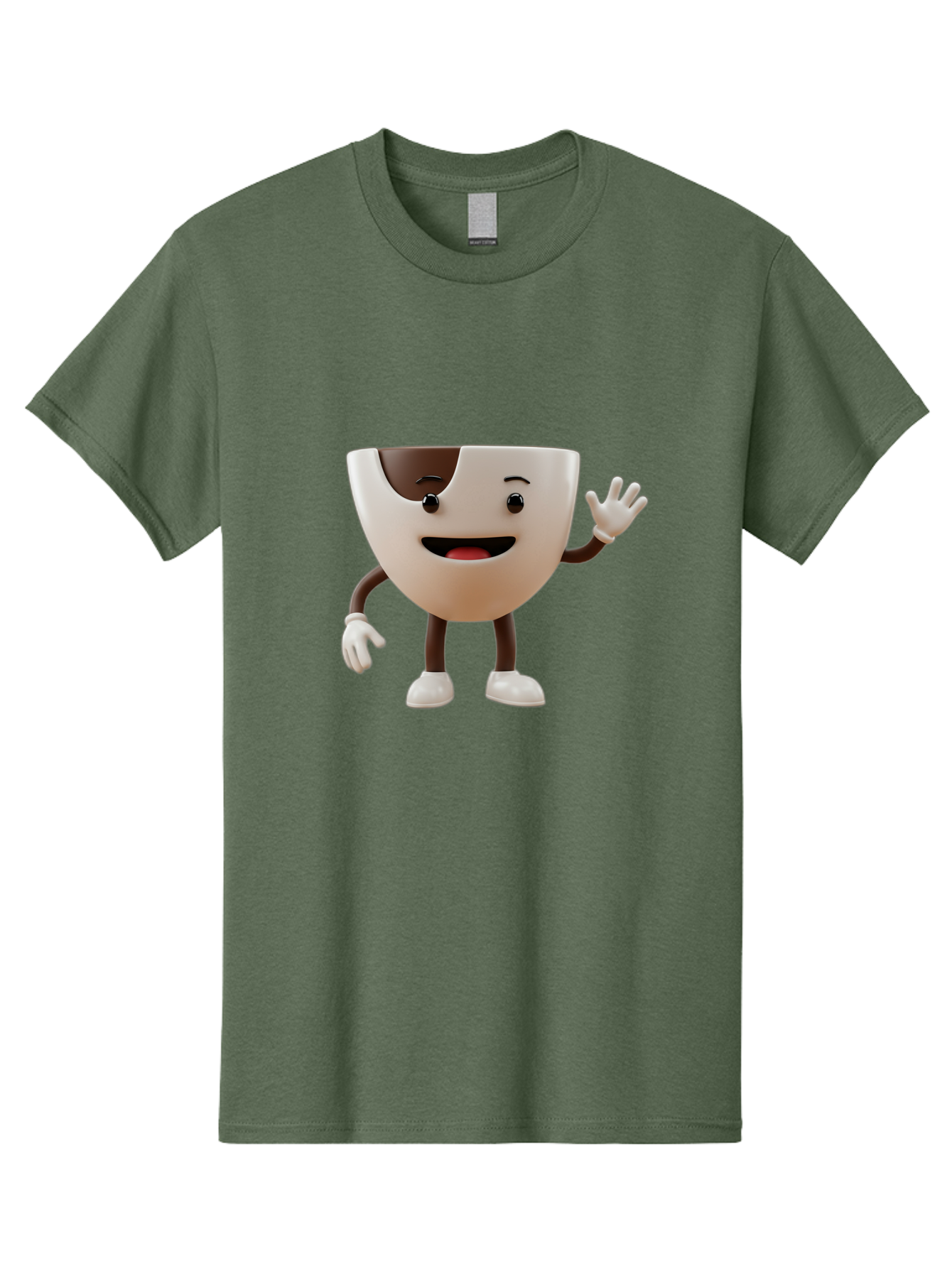 Coffee-Cup-Character-2 Men'S Graphic Tee, 100% Cotton, Comfortable Casual Summer Wear, Machine Washable, Cartoon Coffee Cup, Cute Character, Smiling Face, Waving Hand, Coffee Lover, Animated Mascot, Fun Design, Playful Illustration, Baa361 3