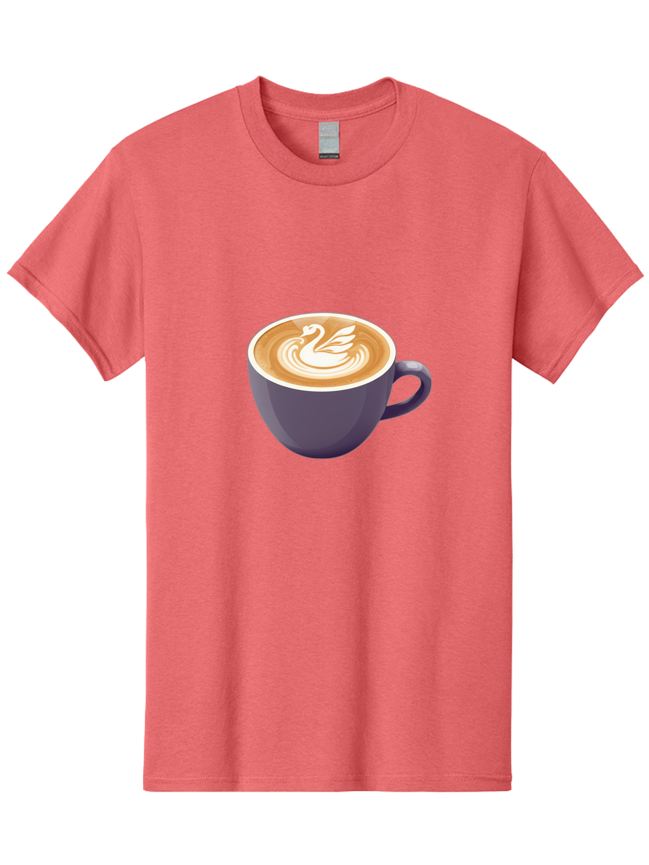 Coffee-Cup-With-Swan Men'S Graphic Tee, 100% Cotton, Comfortable Casual Summer Wear, Machine Washable, Coffee Cup, Cappuccino, Latte Art, Swan Design, Purple Cup, White Foam, Coffee Drink, Cafe Culture, Morning Coffee, Coffee Lover Baa365 21