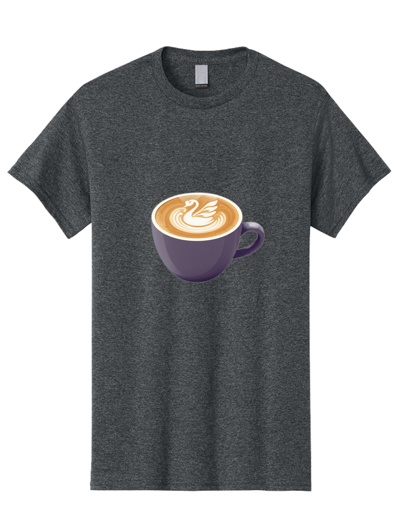 Coffee-Cup-With-Swan Men'S Graphic Tee, 100% Cotton, Comfortable Casual Summer Wear, Machine Washable, Coffee Cup, Cappuccino, Latte Art, Swan Design, Purple Cup, White Foam, Coffee Drink, Cafe Culture, Morning Coffee, Coffee Lover Baa365 7