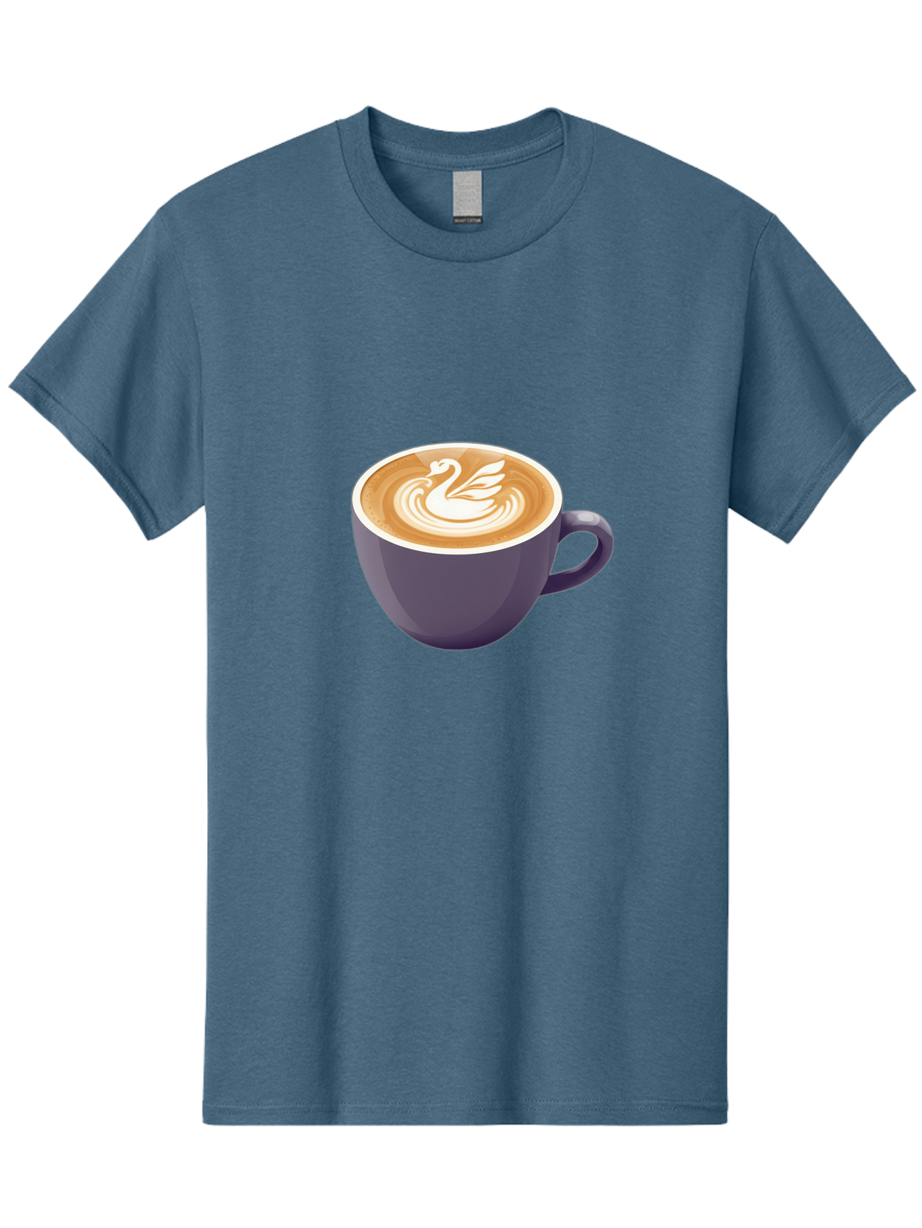 Coffee-Cup-With-Swan Men'S Graphic Tee, 100% Cotton, Comfortable Casual Summer Wear, Machine Washable, Coffee Cup, Cappuccino, Latte Art, Swan Design, Purple Cup, White Foam, Coffee Drink, Cafe Culture, Morning Coffee, Coffee Lover Baa365 29