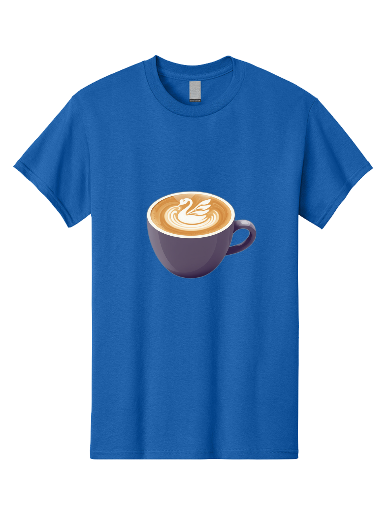 Coffee-Cup-With-Swan Men'S Graphic Tee, 100% Cotton, Comfortable Casual Summer Wear, Machine Washable, Coffee Cup, Cappuccino, Latte Art, Swan Design, Purple Cup, White Foam, Coffee Drink, Cafe Culture, Morning Coffee, Coffee Lover Baa365 17