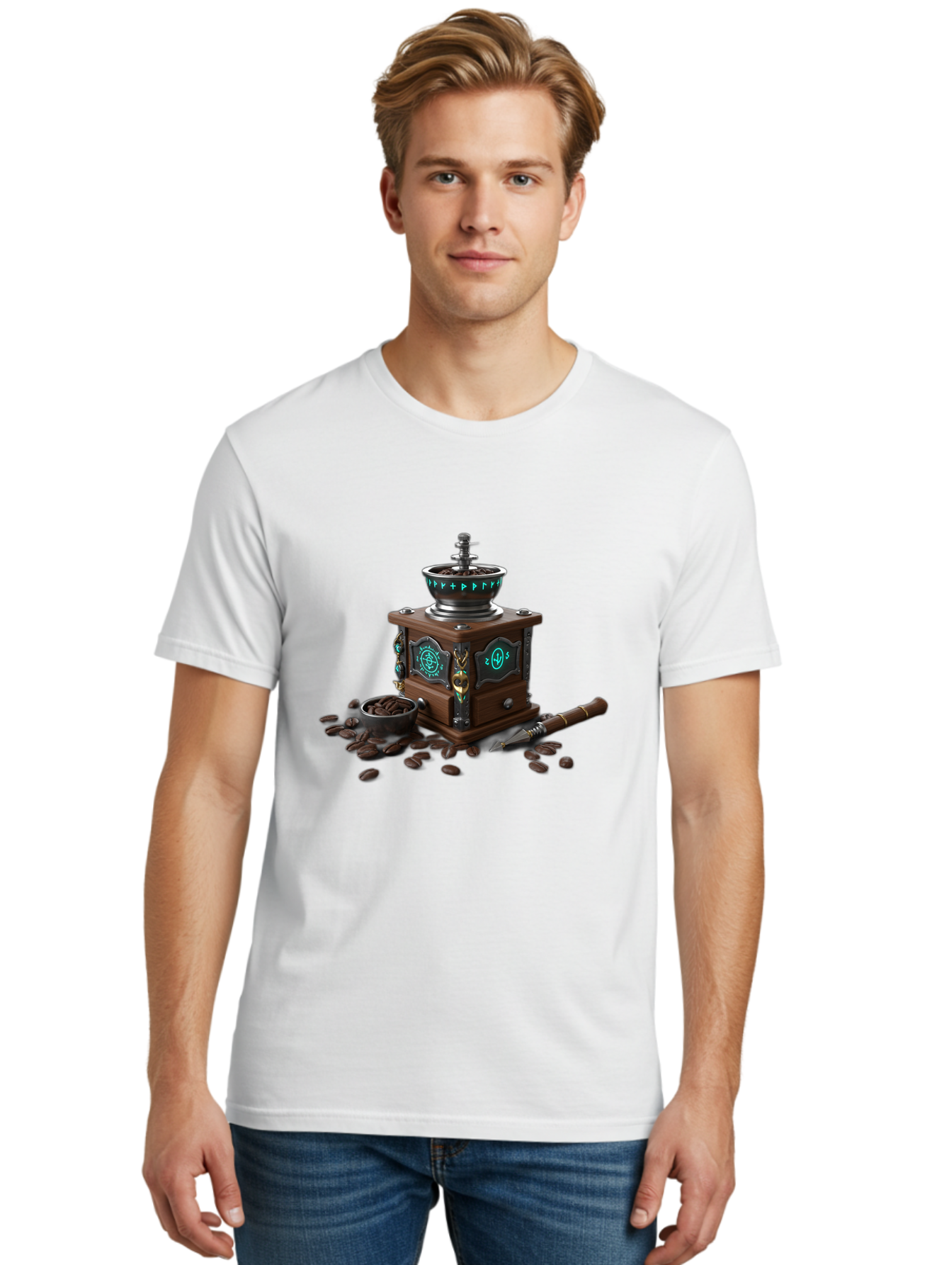 Coffee-Grinder-3 Men'S Graphic Tee, 100% Cotton, Comfortable Casual Summer Wear, Machine Washable, Coffee Grinder, Wooden Coffee Grinder, Coffee Beans, Vintage Coffee, Manual Grinder, Coffee Lovers, Coffee Roasting, Coffee Grinding, Baa373 8