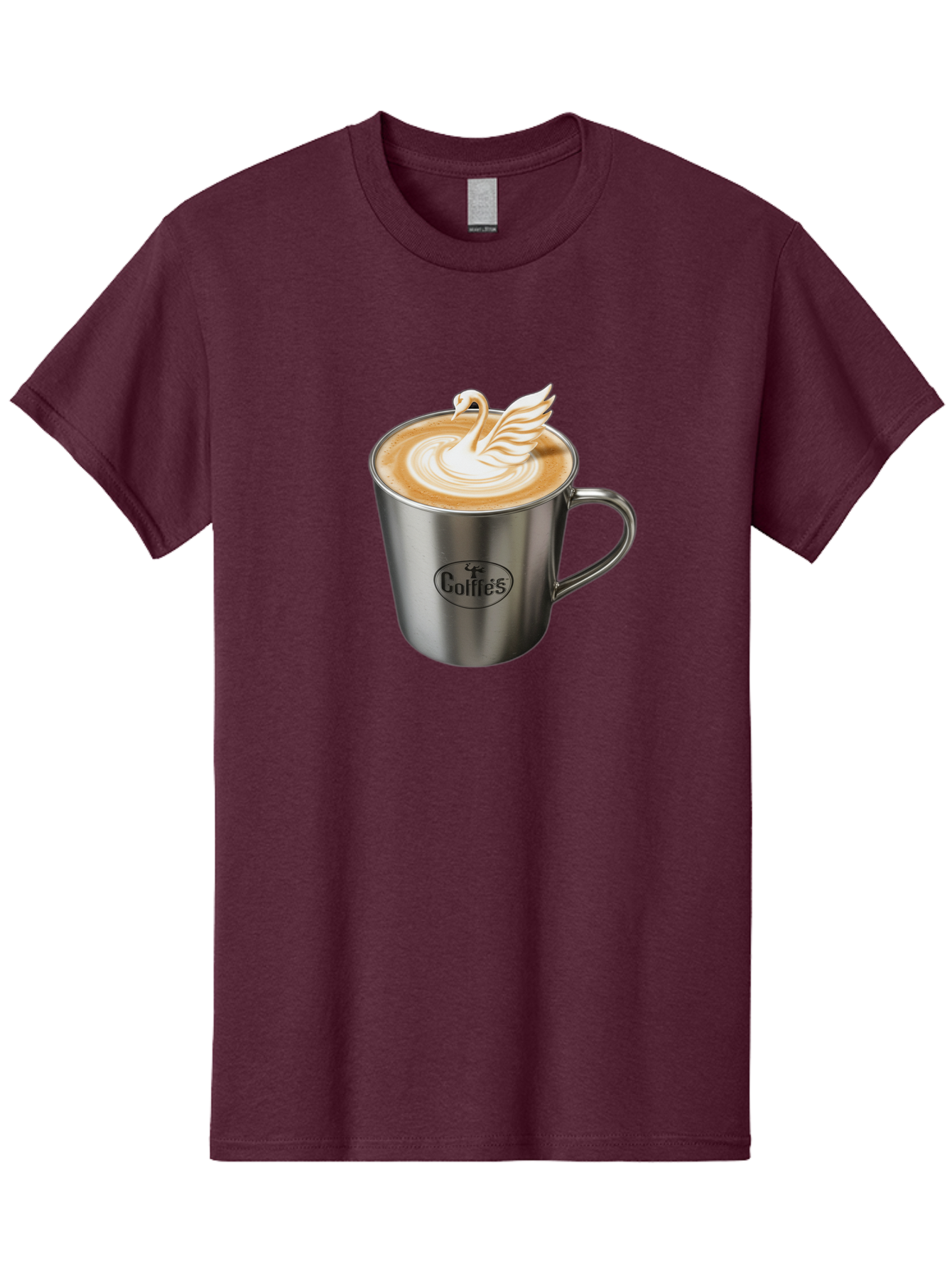 Coffies Men'S Graphic Tee, 100% Cotton, Comfortable Casual Summer Wear, Machine Washable, Coffee, Latte Art, Swan Design, Foamy Texture, Cappuccino, Beverage, Coffee Mug, Stainless Steel Mug, Coffies Branding, Coffee Culture Baa382 1