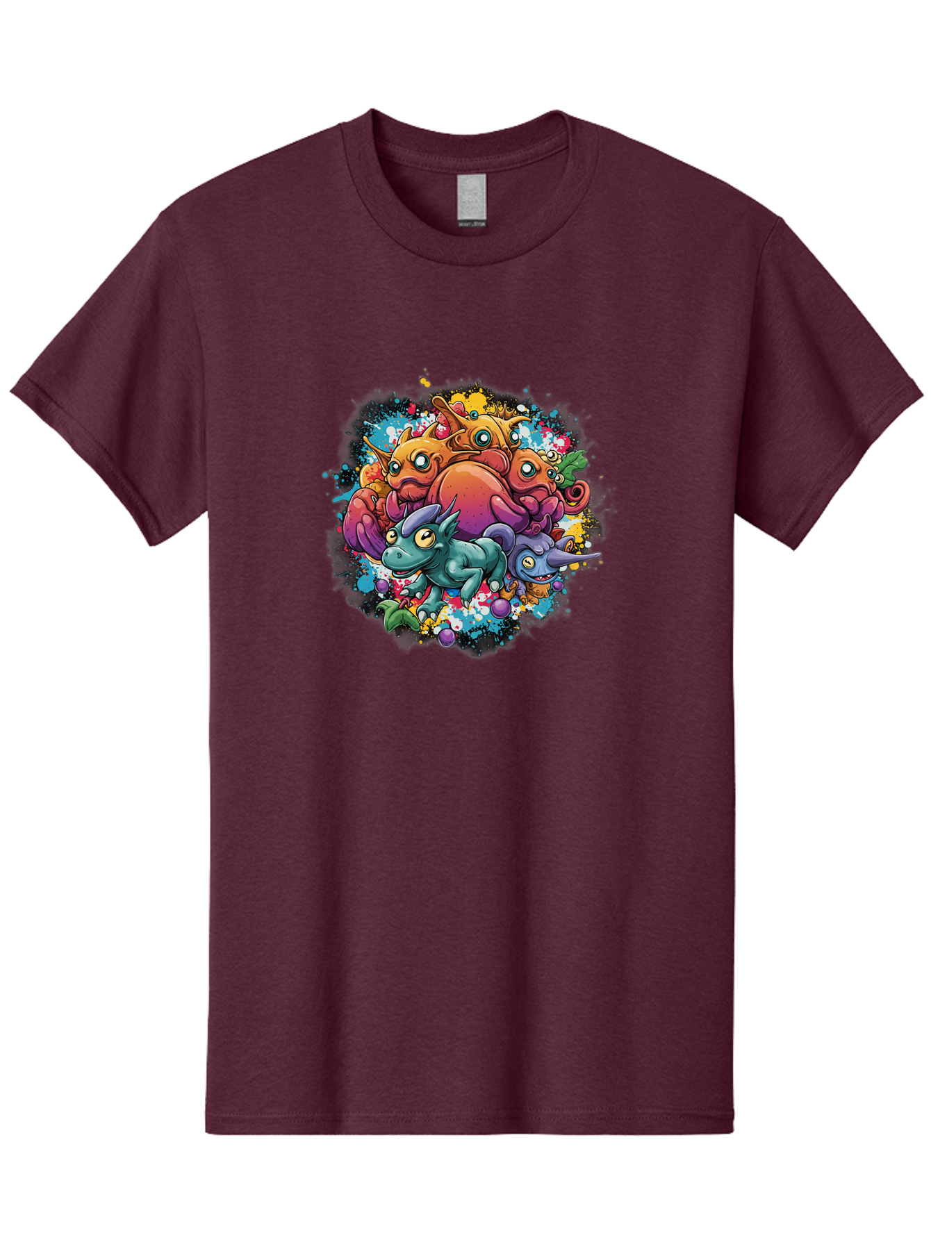 Colorful-Creatures Men'S Graphic Tee, 100% Cotton, Comfortable Casual Summer Wear, Machine Washable, Fantasy Creatures, Cartoon Characters, Colorful Illustration, Whimsical Creatures, Playful Design, Imaginative Art, Vibrant Colors, Baa385 29