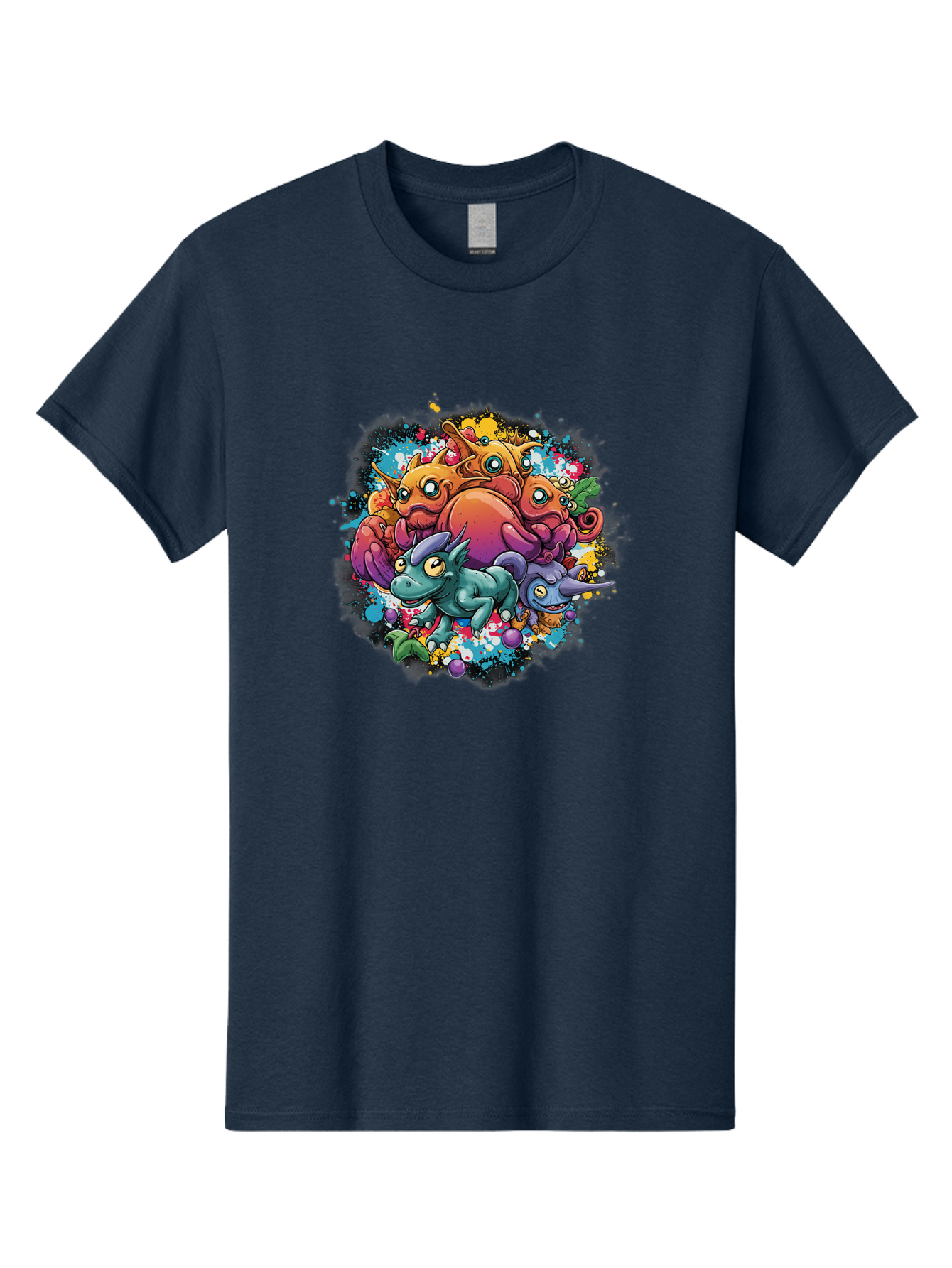 Colorful-Creatures Men'S Graphic Tee, 100% Cotton, Comfortable Casual Summer Wear, Machine Washable, Fantasy Creatures, Cartoon Characters, Colorful Illustration, Whimsical Creatures, Playful Design, Imaginative Art, Vibrant Colors, Baa385 3