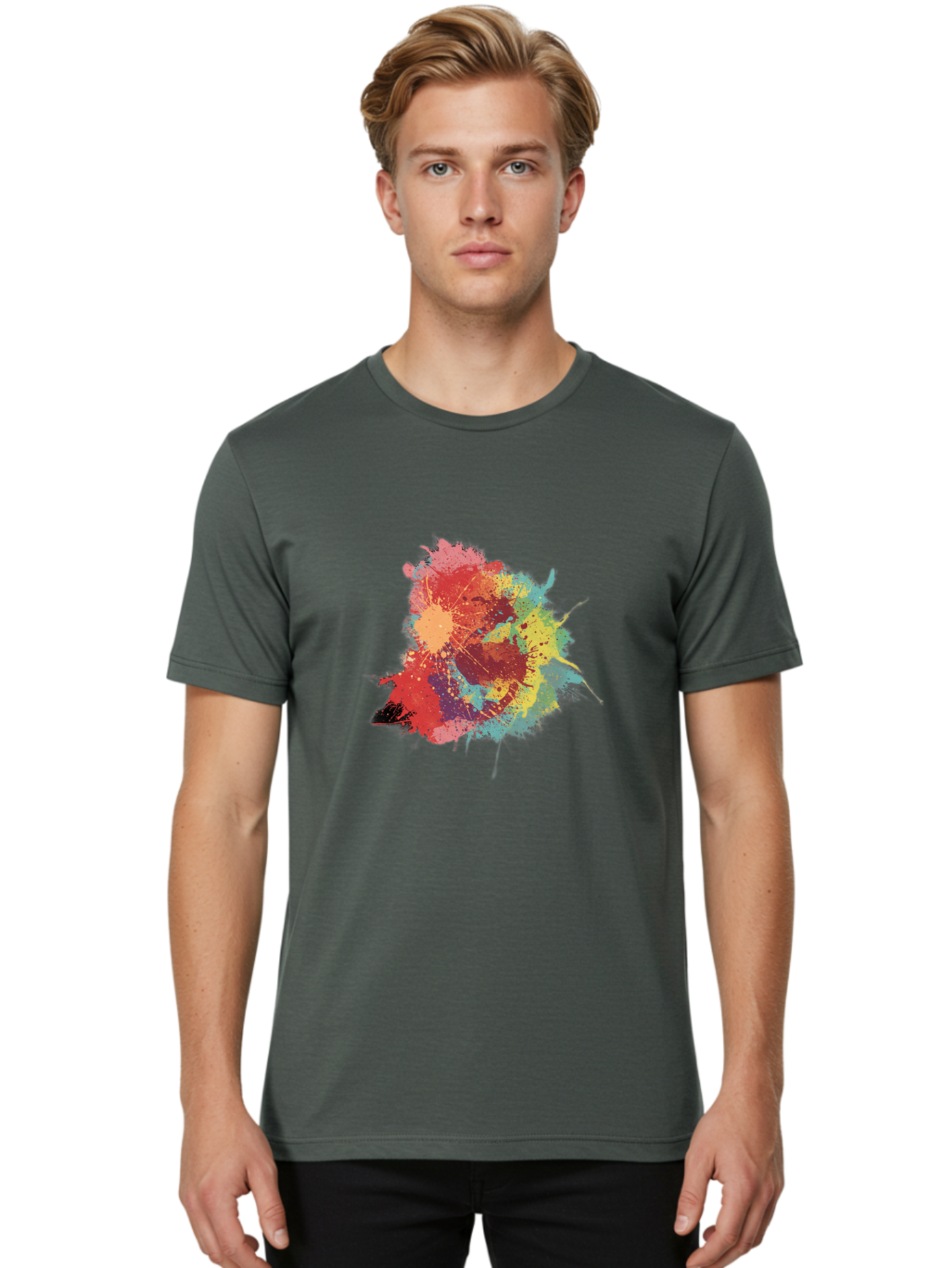 Colorful-Paint-Splatter Men'S Graphic Tee, 100% Cotton, Comfortable Casual Summer Wear, Machine Washable, Colorful Paint Splash, Vibrant Colors, Abstract Art, Dynamic Splatters, Creative Expression, Multicolored Design, Artistic Splatter, Baa392 4