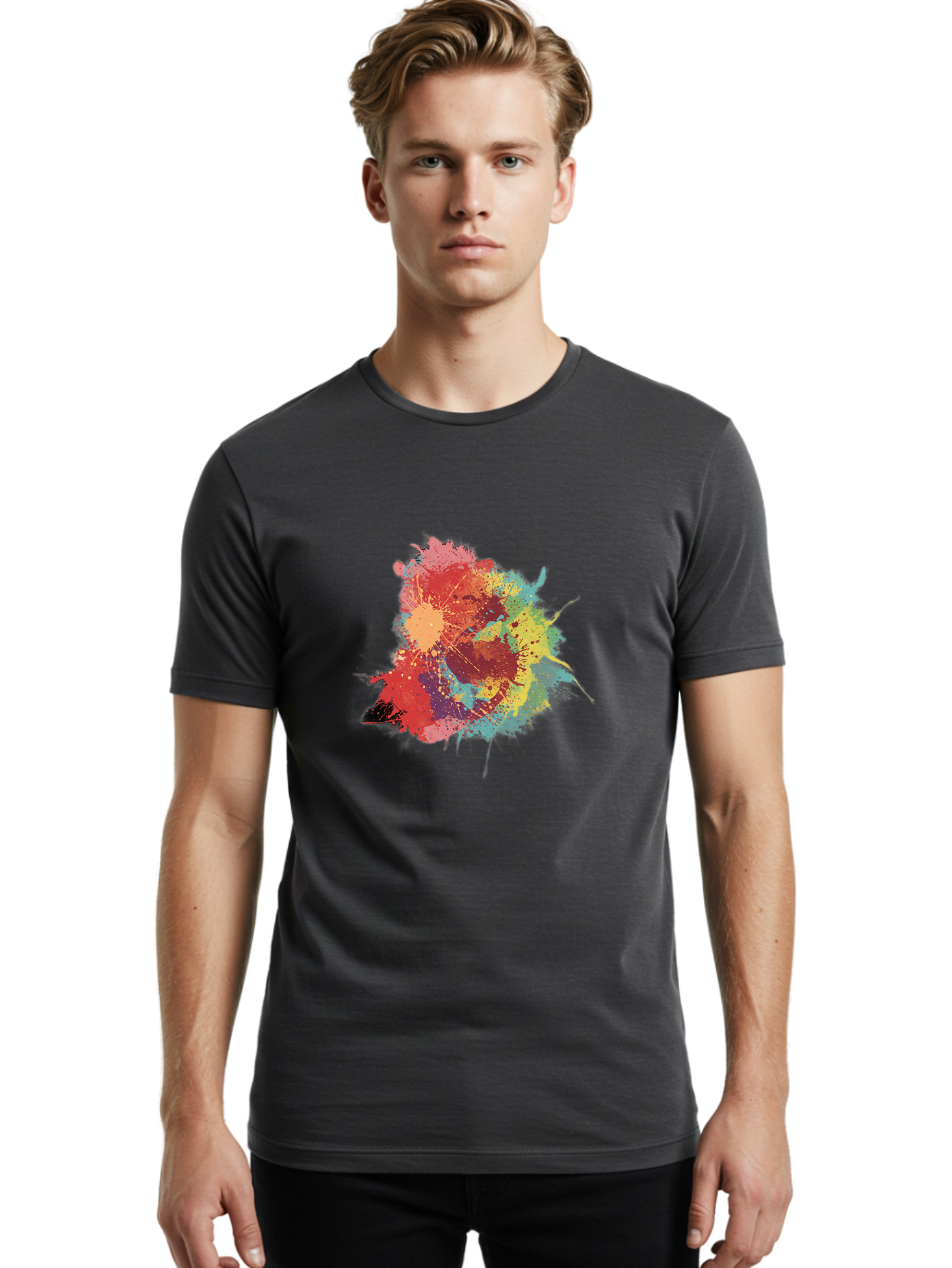 Colorful-Paint-Splatter Men'S Graphic Tee, 100% Cotton, Comfortable Casual Summer Wear, Machine Washable, Colorful Paint Splash, Vibrant Colors, Abstract Art, Dynamic Splatters, Creative Expression, Multicolored Design, Artistic Splatter, Baa392 14