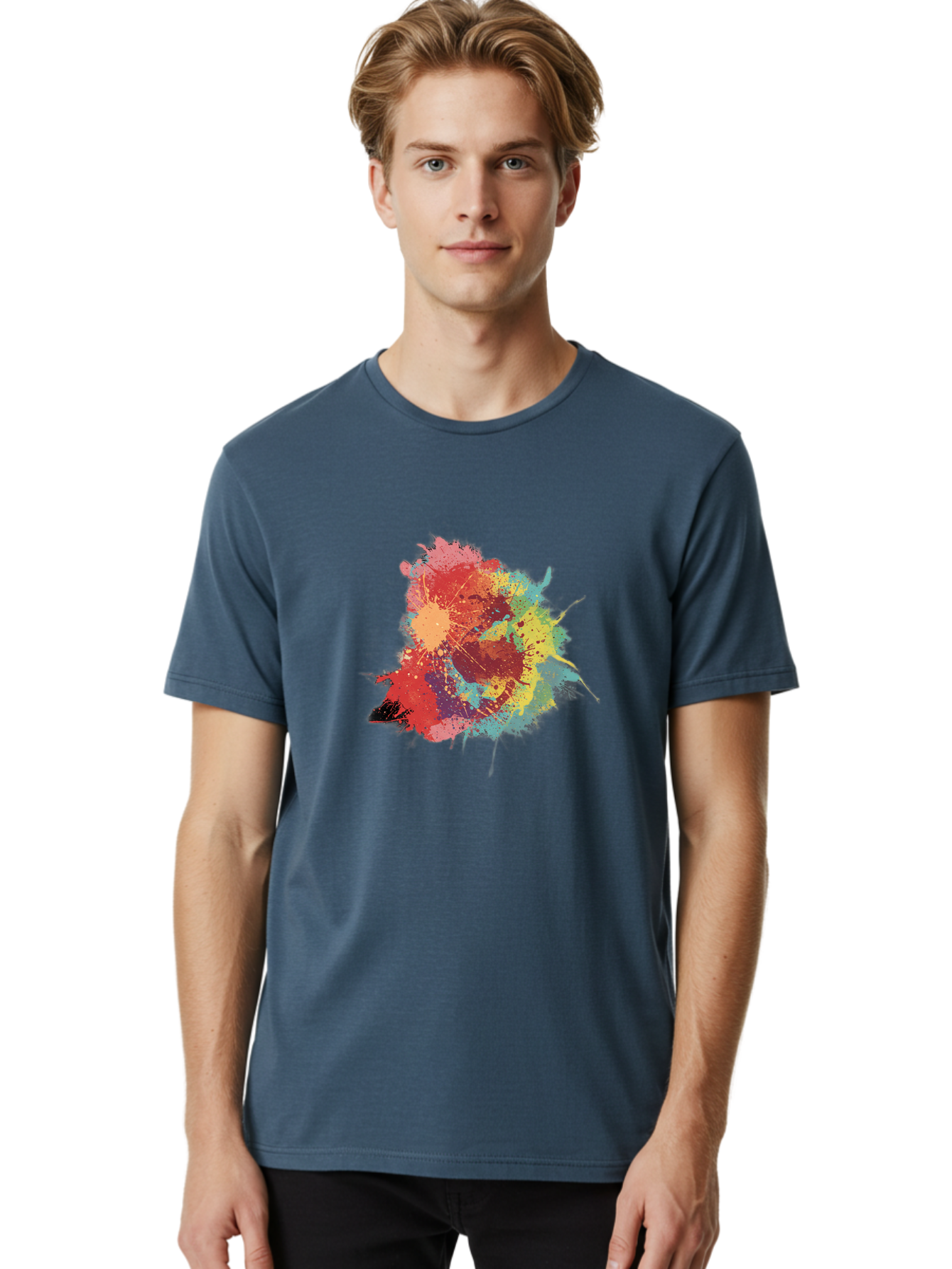 Colorful-Paint-Splatter Men'S Graphic Tee, 100% Cotton, Comfortable Casual Summer Wear, Machine Washable, Colorful Paint Splash, Vibrant Colors, Abstract Art, Dynamic Splatters, Creative Expression, Multicolored Design, Artistic Splatter, Baa392 24