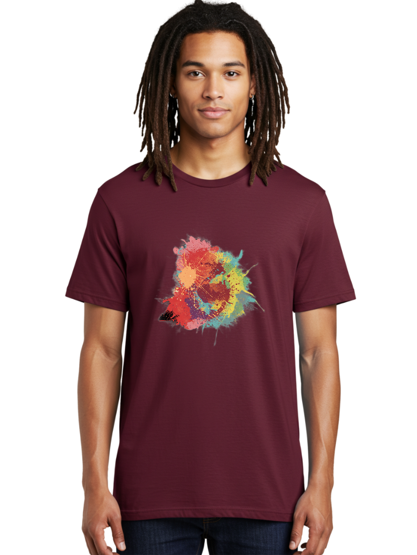 Colorful-Paint-Splatter Men'S Graphic Tee, 100% Cotton, Comfortable Casual Summer Wear, Machine Washable, Colorful Paint Splash, Vibrant Colors, Abstract Art, Dynamic Splatters, Creative Expression, Multicolored Design, Artistic Splatter, Baa392 20