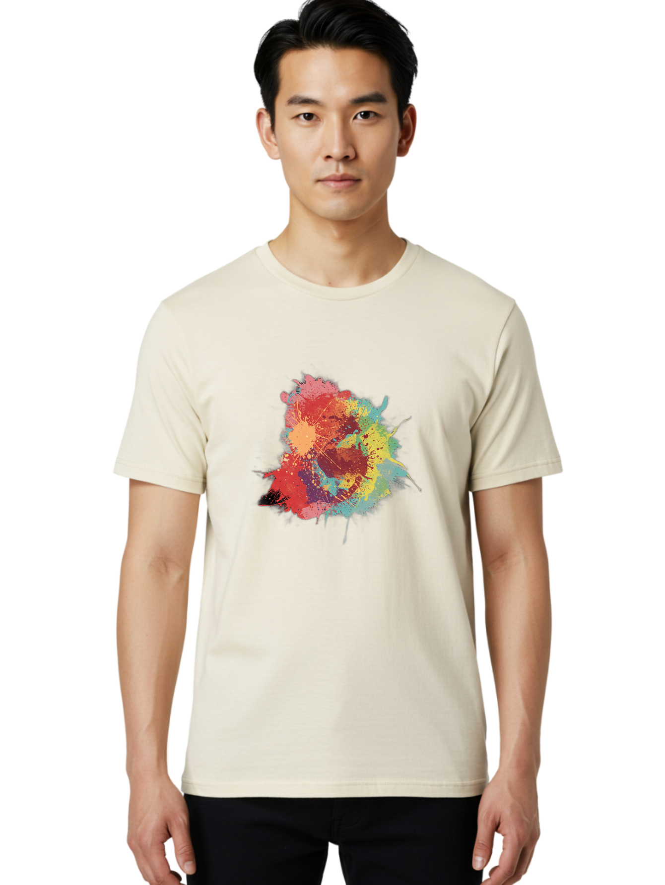 Colorful-Paint-Splatter Men'S Graphic Tee, 100% Cotton, Comfortable Casual Summer Wear, Machine Washable, Colorful Paint Splash, Vibrant Colors, Abstract Art, Dynamic Splatters, Creative Expression, Multicolored Design, Artistic Splatter, Baa392 16