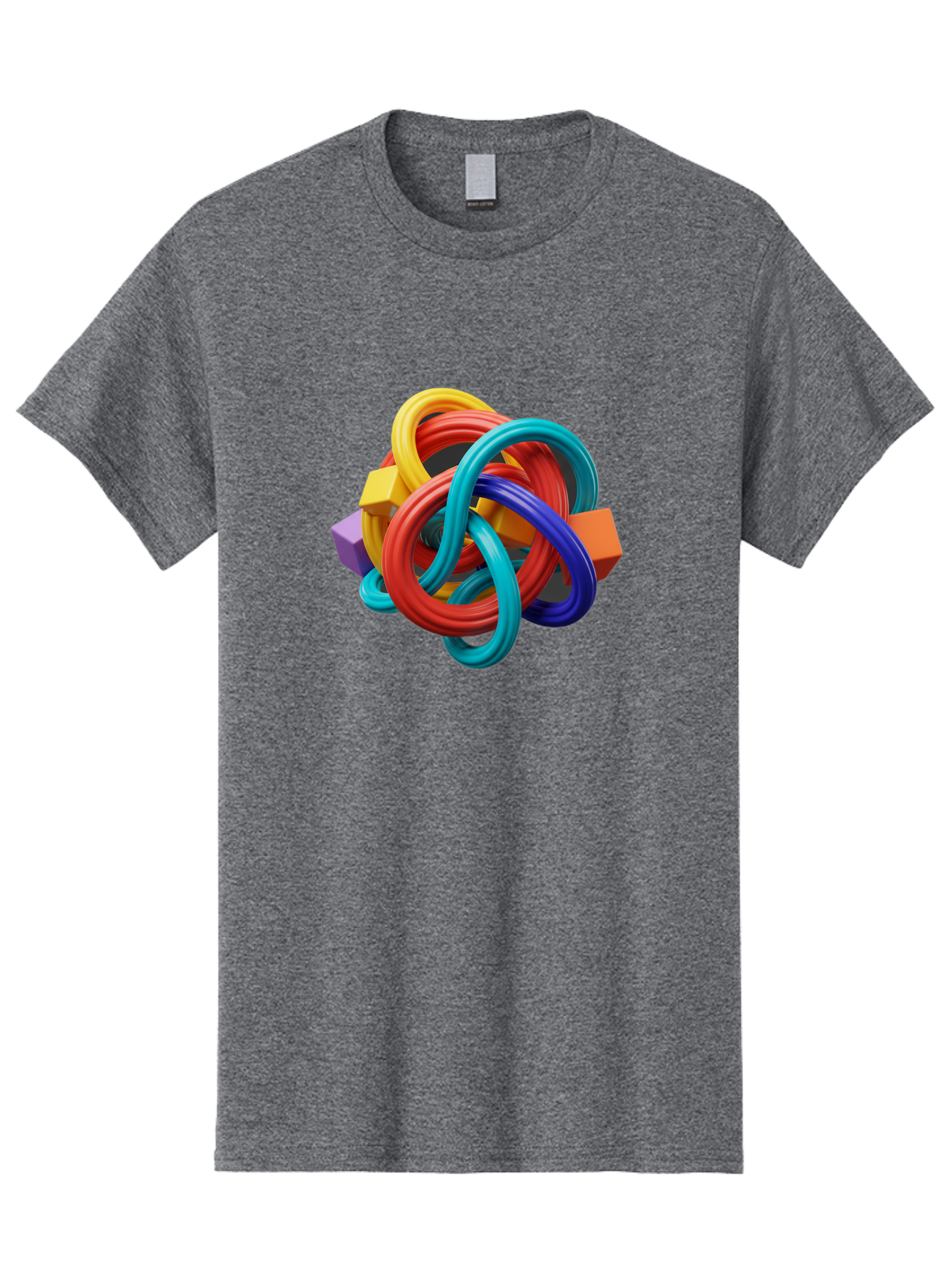Colorful-Rings-And-Cubes Men'S Graphic Tee, 100% Cotton, Comfortable Casual Summer Wear, Machine Washable, Interconnected Rings, 3D Graphics, Colorful Shapes, Abstract Art, Vibrant Colors, Geometric Forms, Dynamic Composition, Modern Design, Baa393 17