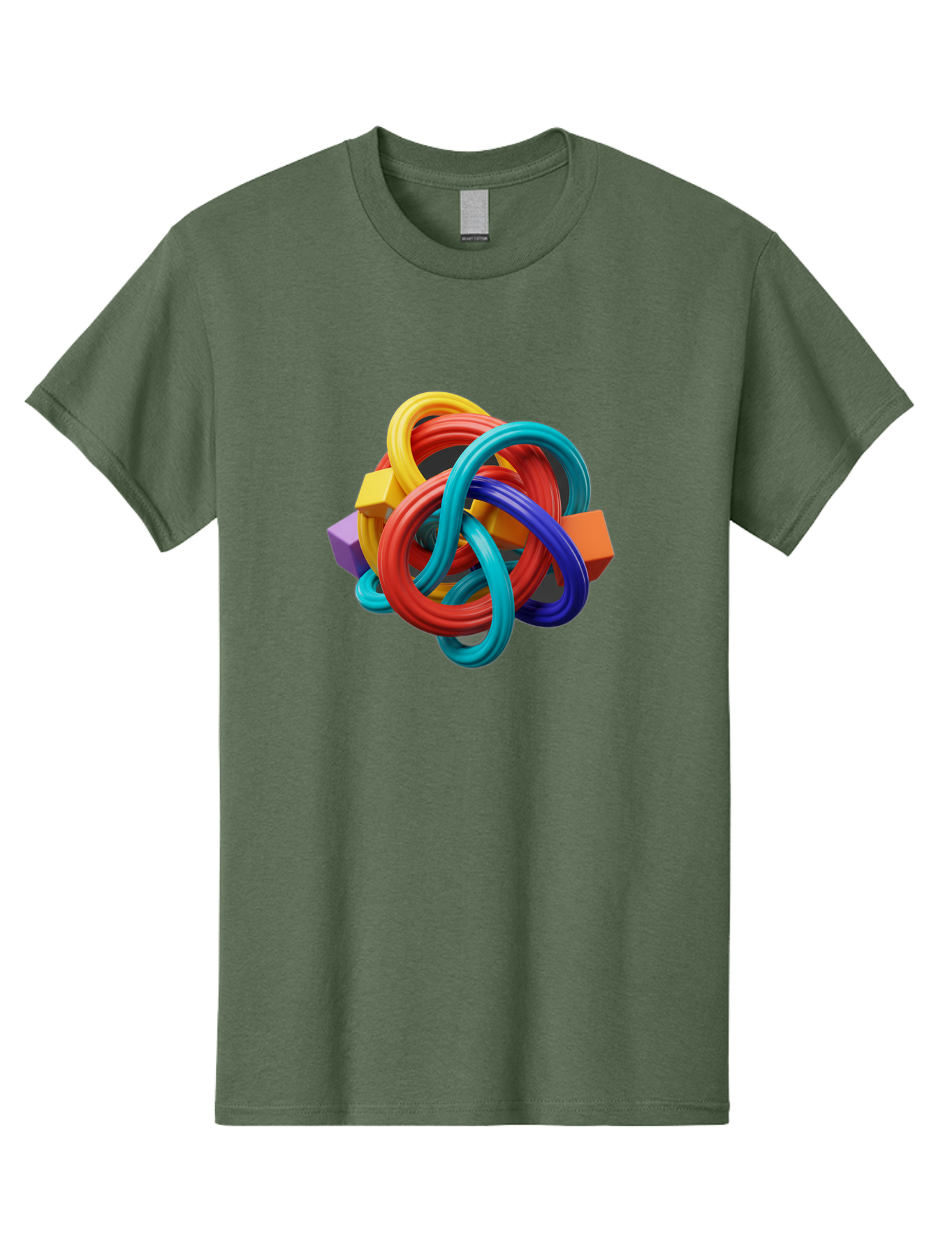 Colorful-Rings-And-Cubes Men'S Graphic Tee, 100% Cotton, Comfortable Casual Summer Wear, Machine Washable, Interconnected Rings, 3D Graphics, Colorful Shapes, Abstract Art, Vibrant Colors, Geometric Forms, Dynamic Composition, Modern Design, Baa393 23