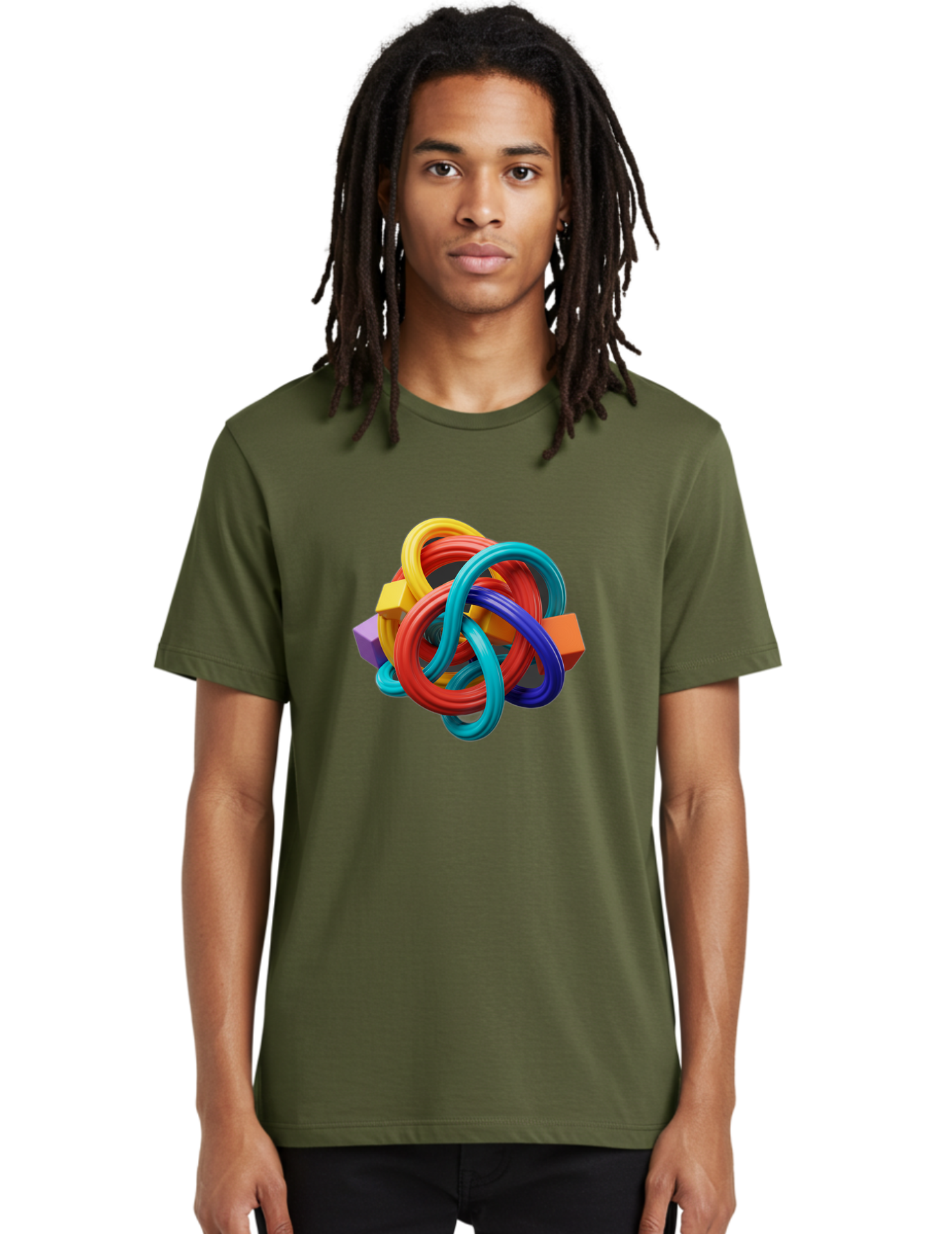 Colorful-Rings-And-Cubes Men'S Graphic Tee, 100% Cotton, Comfortable Casual Summer Wear, Machine Washable, Interconnected Rings, 3D Graphics, Colorful Shapes, Abstract Art, Vibrant Colors, Geometric Forms, Dynamic Composition, Modern Design, Baa393 24