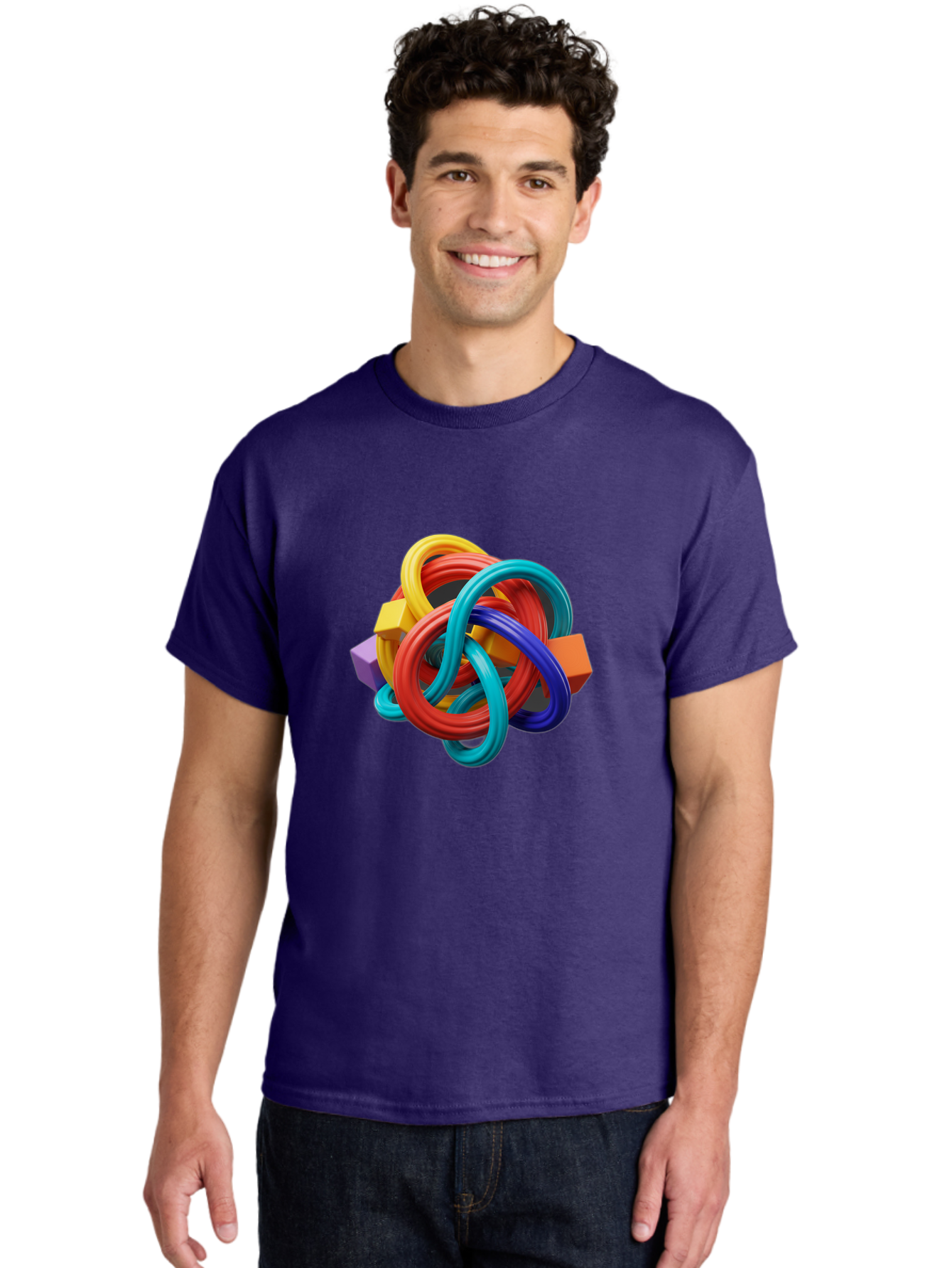 Colorful-Rings-And-Cubes Men'S Graphic Tee, 100% Cotton, Comfortable Casual Summer Wear, Machine Washable, Interconnected Rings, 3D Graphics, Colorful Shapes, Abstract Art, Vibrant Colors, Geometric Forms, Dynamic Composition, Modern Design, Baa393 14