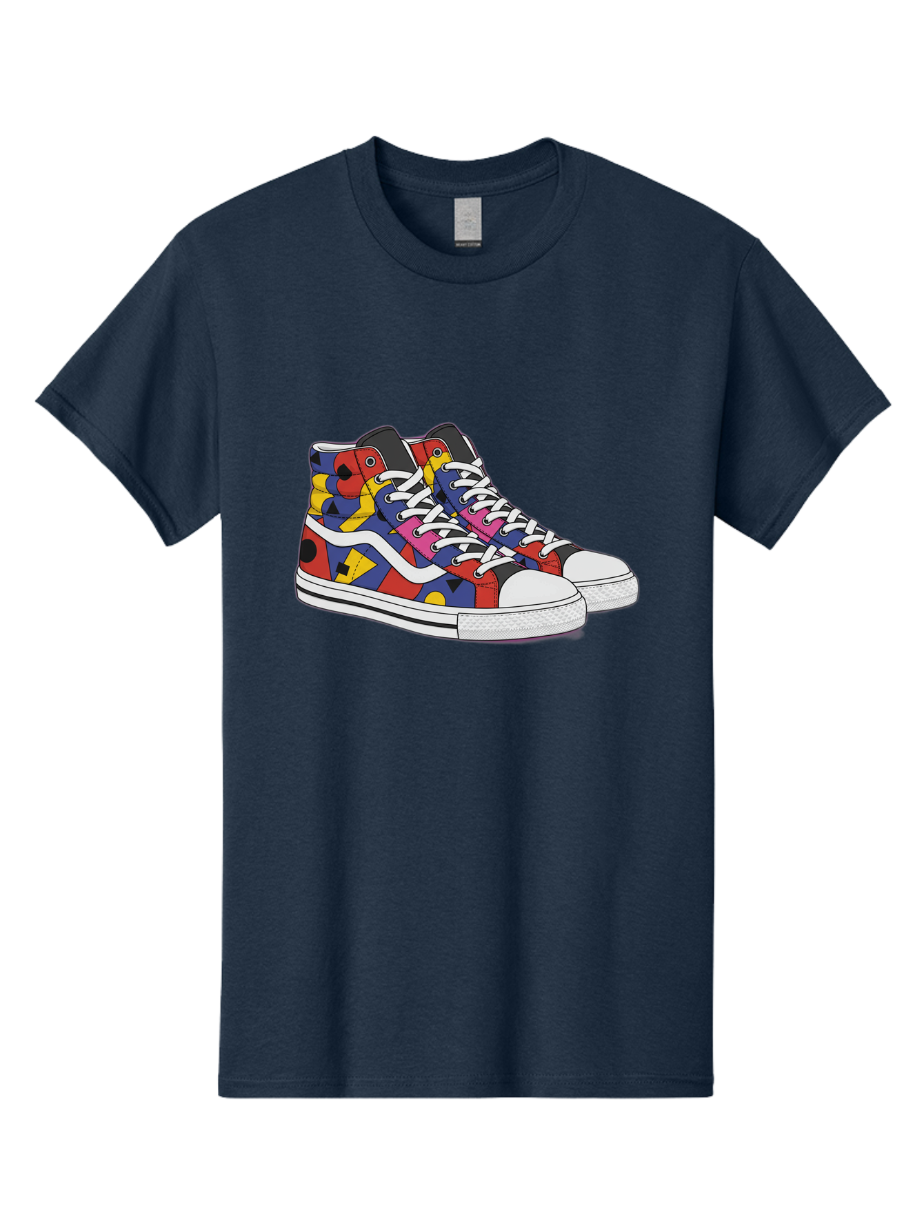 Colorful-Sneakers Men'S Graphic Tee, 100% Cotton, Comfortable Casual Summer Wear, Machine Washable, High-Top Sneakers, Colorful Sneakers, Abstract Shapes, Vibrant Colors, Bold Design, Streetwear Fashion, Trendy Footwear, White Laces, Baa394 15