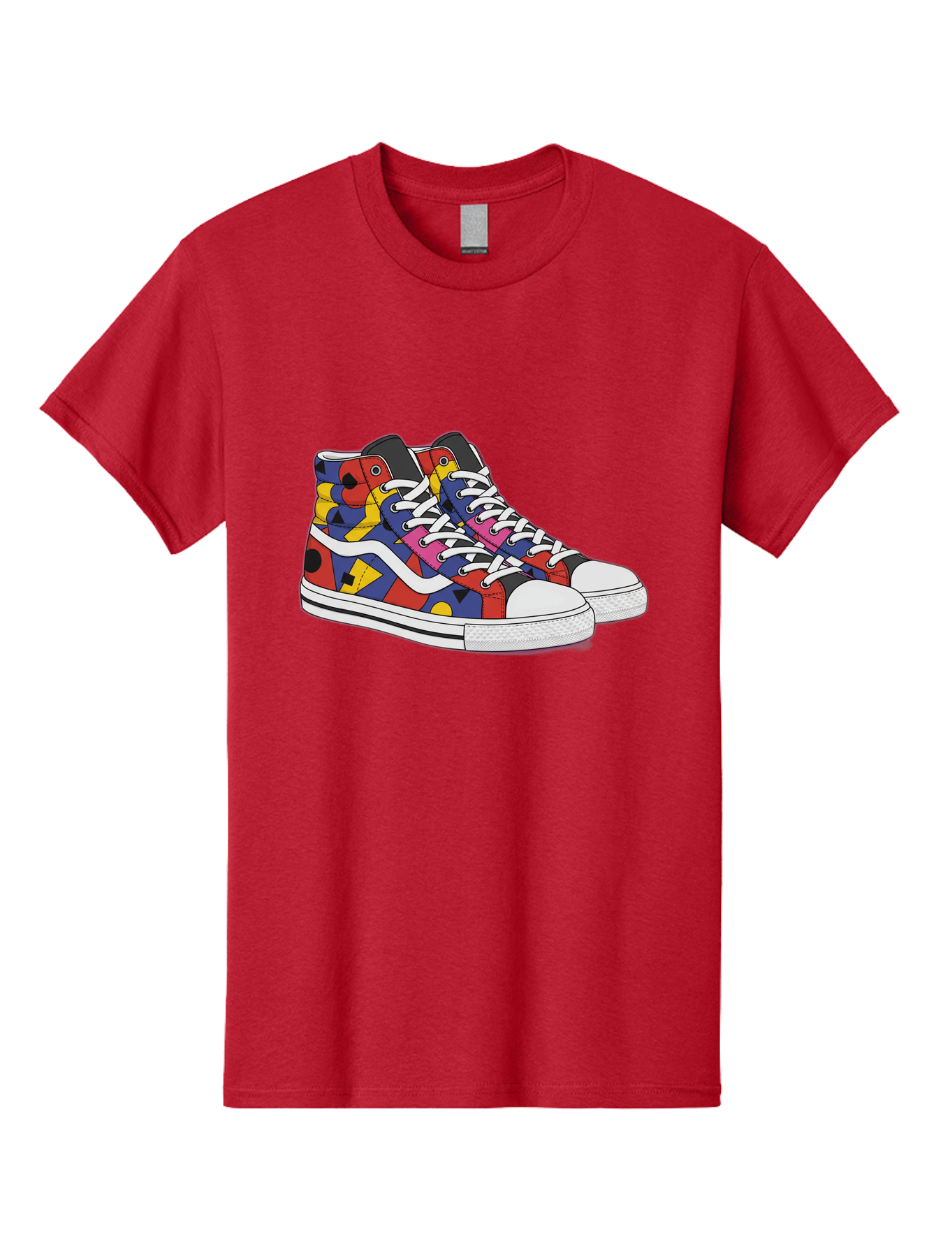 Colorful-Sneakers Men'S Graphic Tee, 100% Cotton, Comfortable Casual Summer Wear, Machine Washable, High-Top Sneakers, Colorful Sneakers, Abstract Shapes, Vibrant Colors, Bold Design, Streetwear Fashion, Trendy Footwear, White Laces, Baa394 1