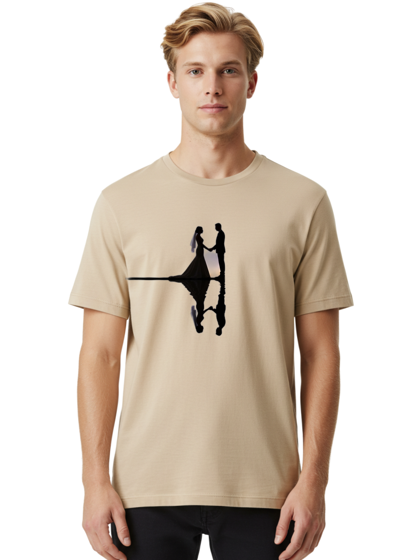 Couple-Silhouette-1 Men'S Graphic Tee, 100% Cotton, Comfortable Casual Summer Wear, Machine Washable, Couple Holding Hands, Romantic Love, Wedding Vows, Couple'S Unity, Hand In Hand, Love Forever, Together Forever, Silhouette Art Baa406 18