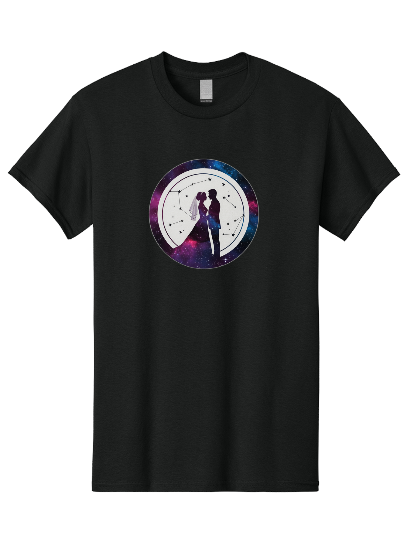 Couple-Silhouette-2 Men'S Graphic Tee, 100% Cotton, Comfortable Casual Summer Wear, Machine Washable, Couple Silhouette, Starry Night Sky, Constellation Pattern, Galaxy Background, Romance, Love, Wedding, Astrology, Celestial Theme, Baa407 29