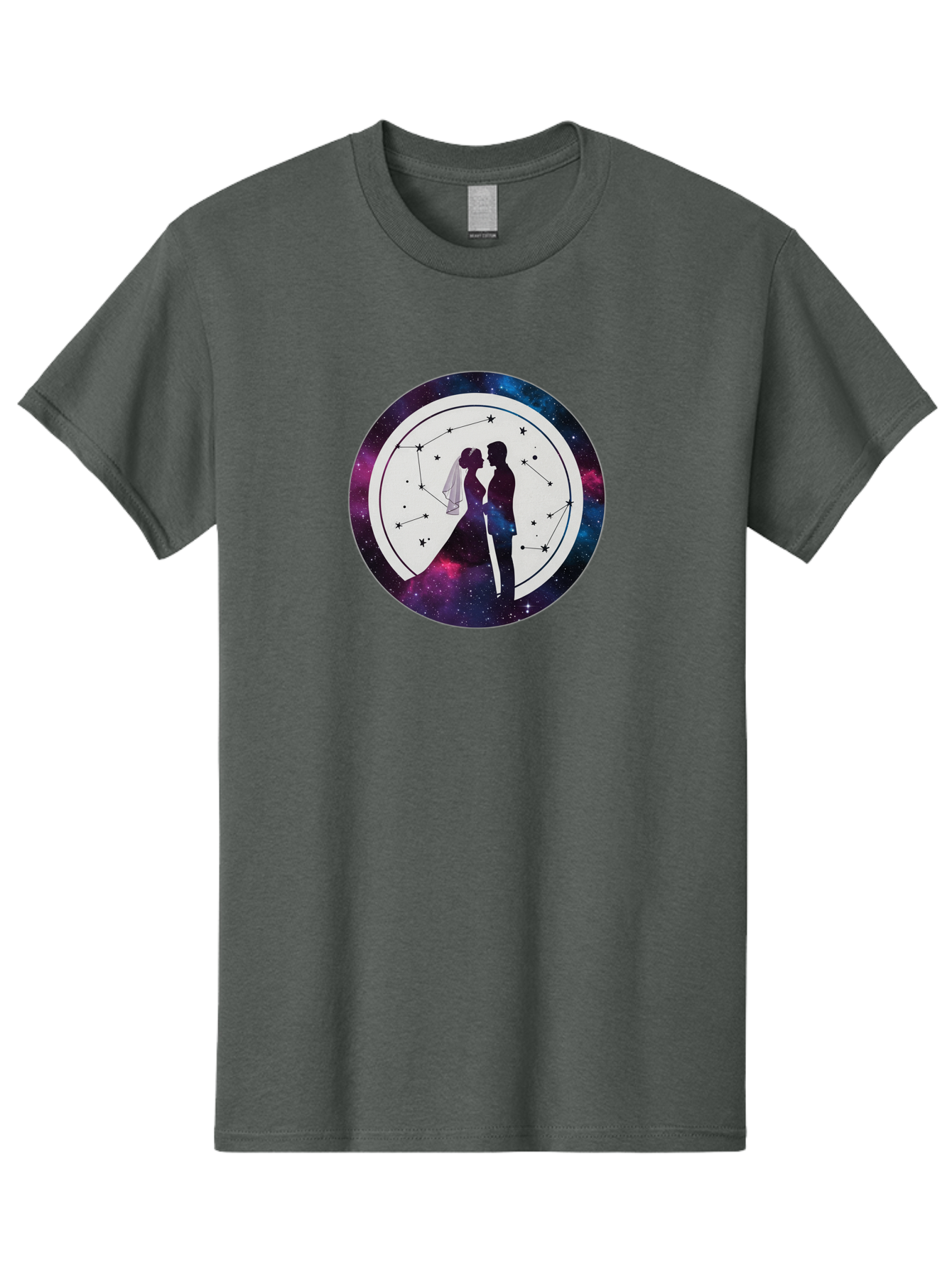 Couple-Silhouette-2 Men'S Graphic Tee, 100% Cotton, Comfortable Casual Summer Wear, Machine Washable, Couple Silhouette, Starry Night Sky, Constellation Pattern, Galaxy Background, Romance, Love, Wedding, Astrology, Celestial Theme, Baa407 13