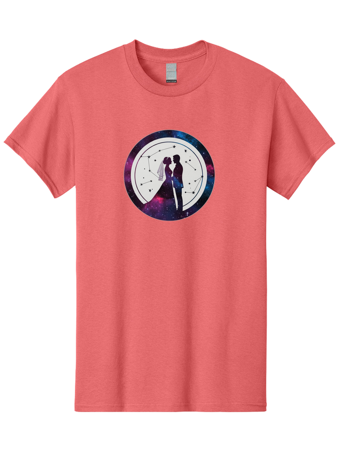 Couple-Silhouette-2 Men'S Graphic Tee, 100% Cotton, Comfortable Casual Summer Wear, Machine Washable, Couple Silhouette, Starry Night Sky, Constellation Pattern, Galaxy Background, Romance, Love, Wedding, Astrology, Celestial Theme, Baa407 23