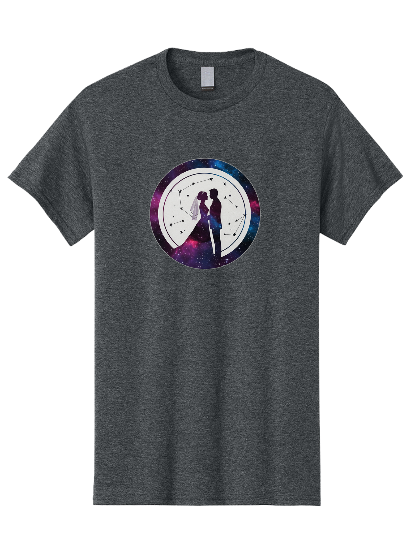 Couple-Silhouette-2 Men'S Graphic Tee, 100% Cotton, Comfortable Casual Summer Wear, Machine Washable, Couple Silhouette, Starry Night Sky, Constellation Pattern, Galaxy Background, Romance, Love, Wedding, Astrology, Celestial Theme, Baa407 27
